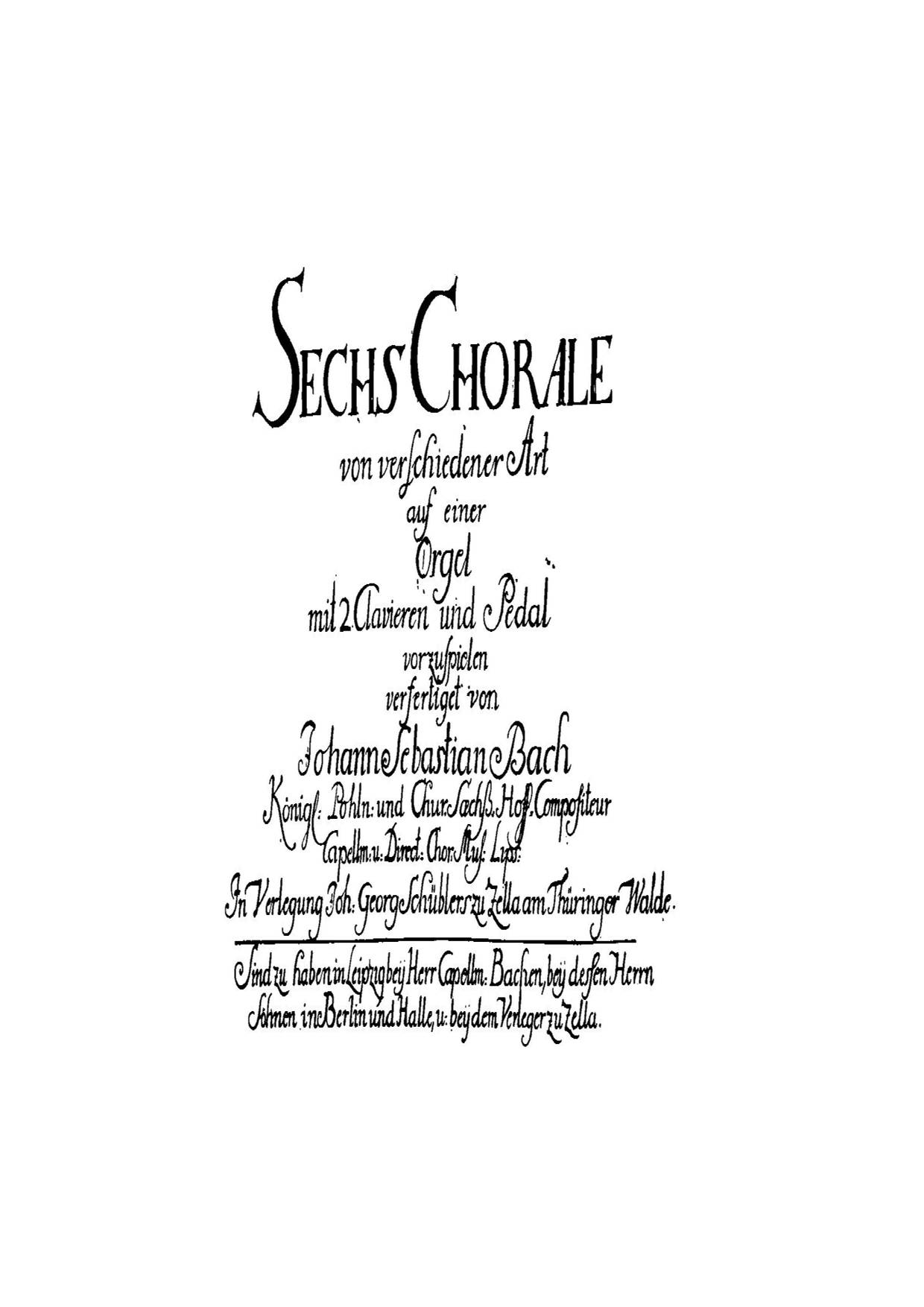 Schübler Chorales, BWV 645-650ピアノ譜