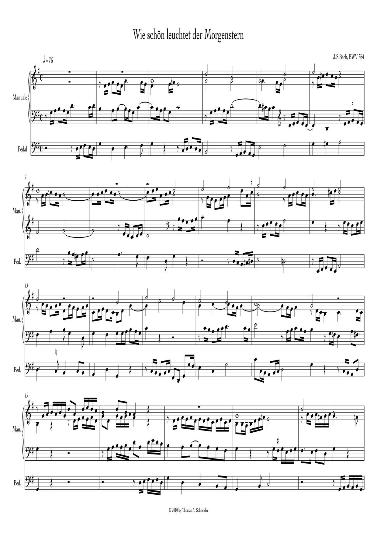 Wie Schön Leuchtet Der Morgenstern, BWV 764琴谱