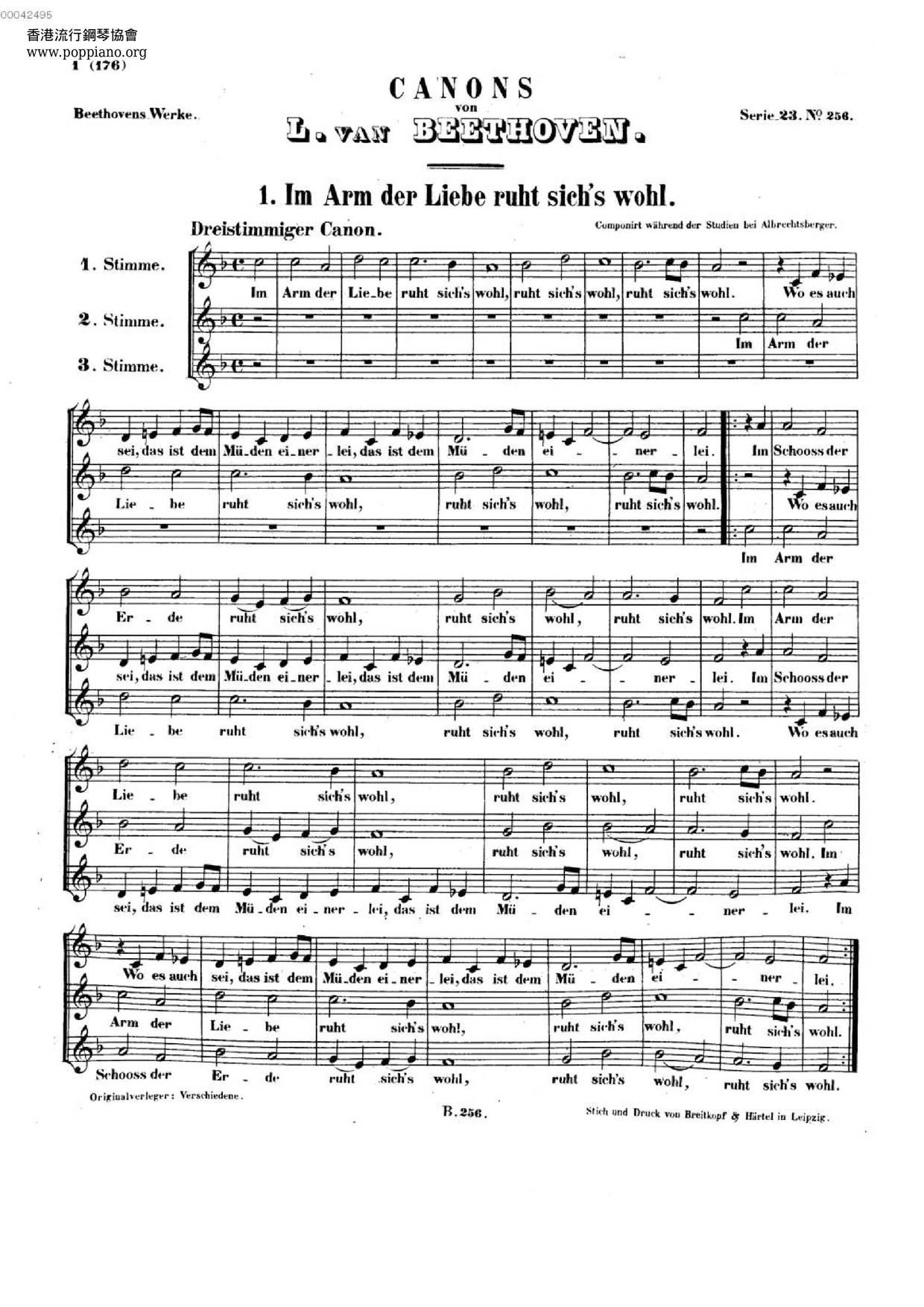 Im Arm Der Liebe Ruht Sich's Wohl, WoO 159 Score