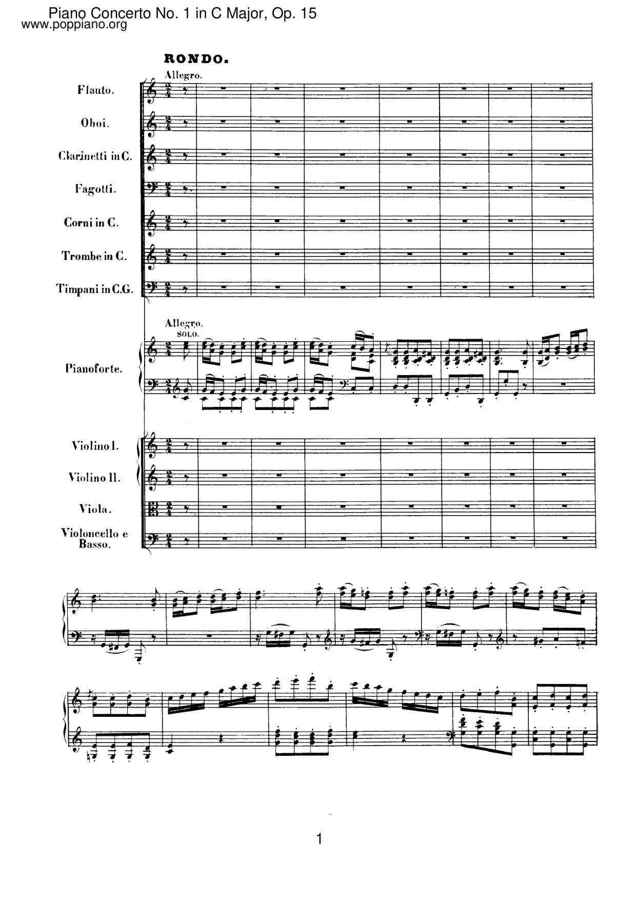 Piano Concerto No. 1 In C Major, Op. 15 Score