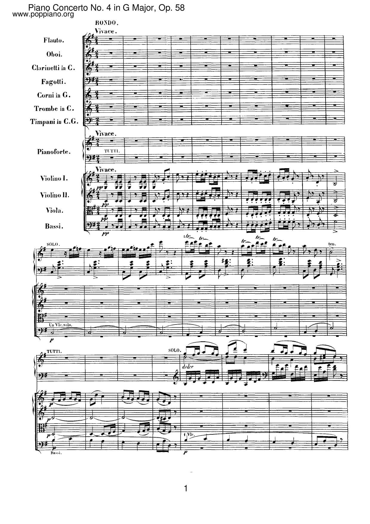 Piano Concerto No. 4 In G Major, Op. 58 Score