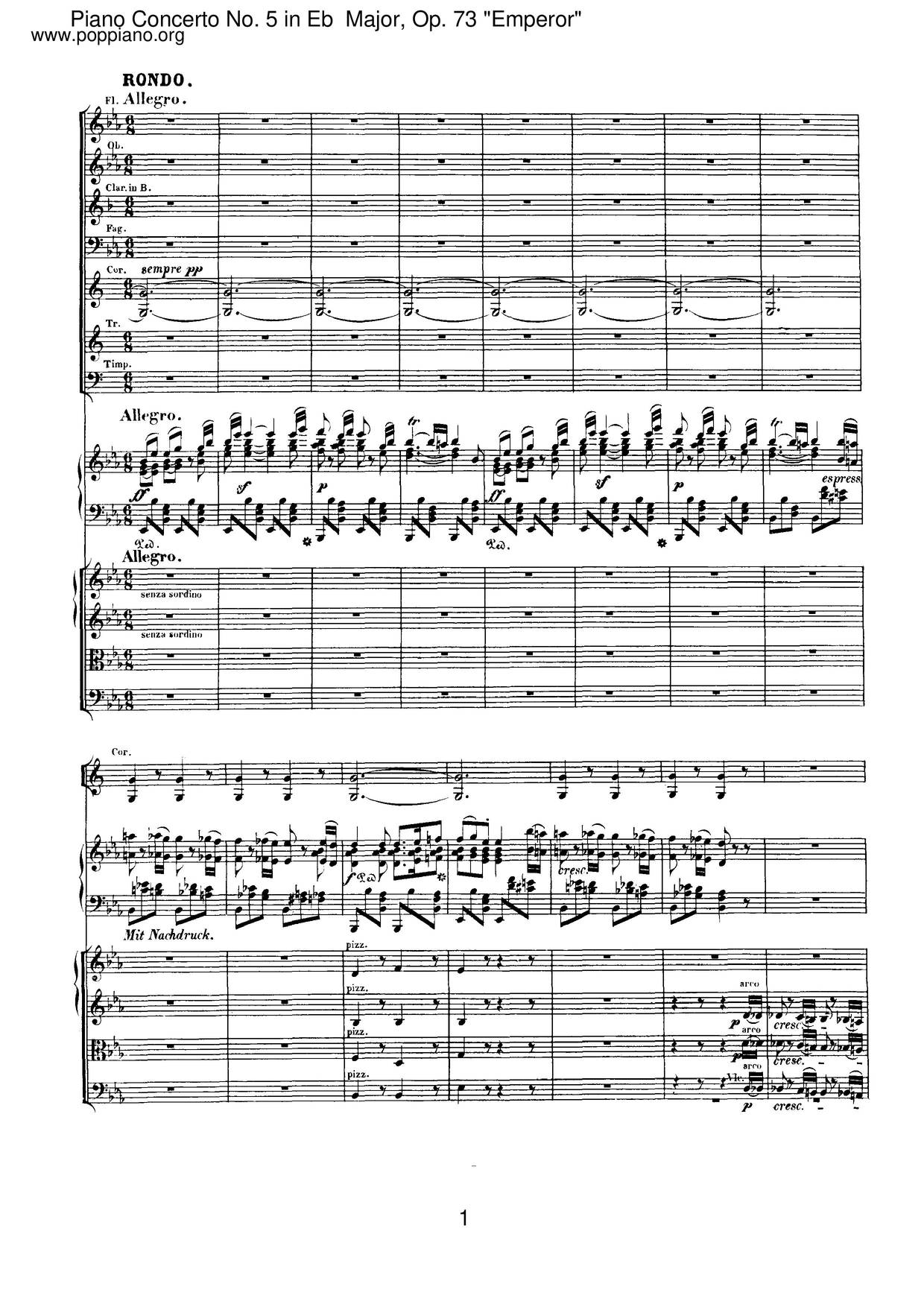 Piano Concerto No. 5 in E-Flat Major, Op. 73 Emperor: 2. Adagio un poco mosso琴譜