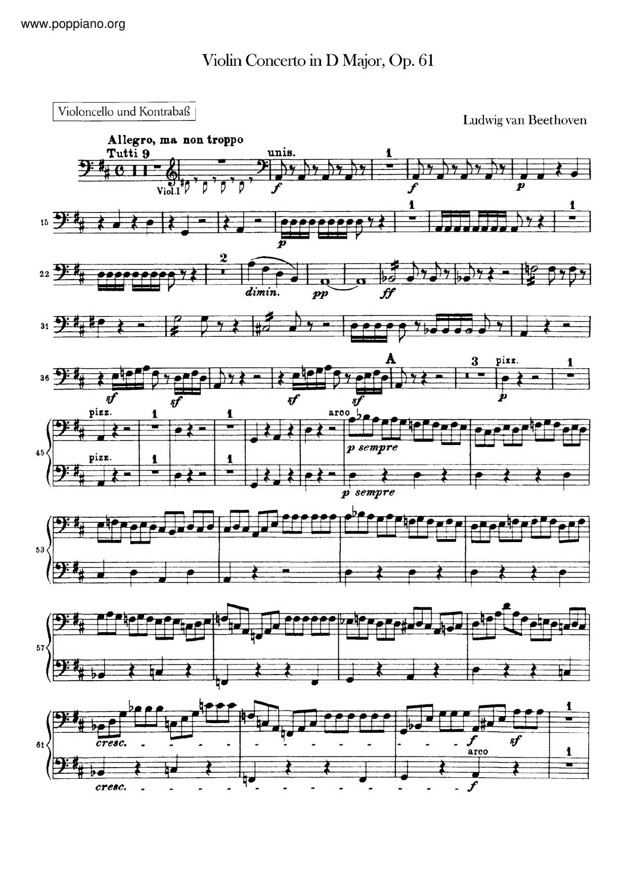Violin Concerto In D Major, Op. 61ピアノ譜