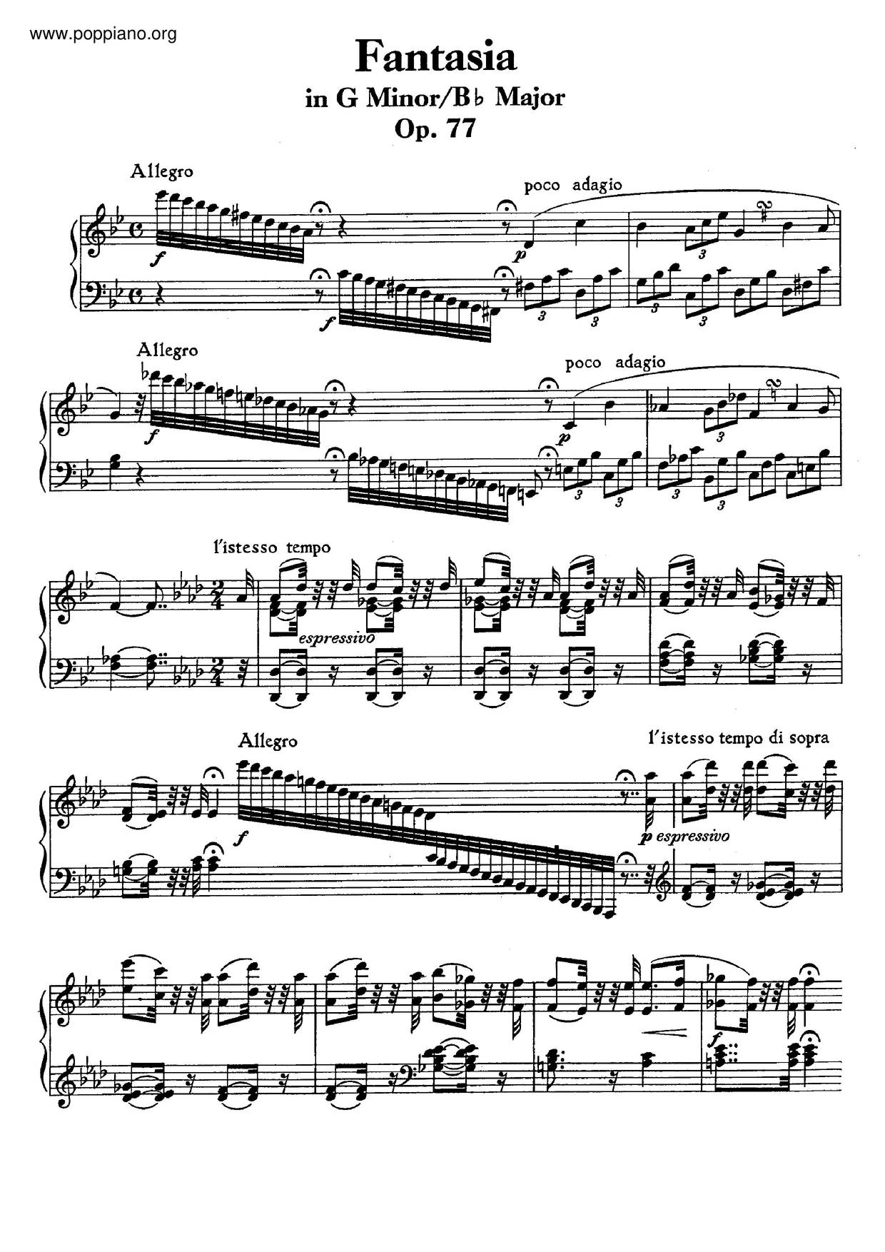 Fantasia For Piano, Op. 77 Score