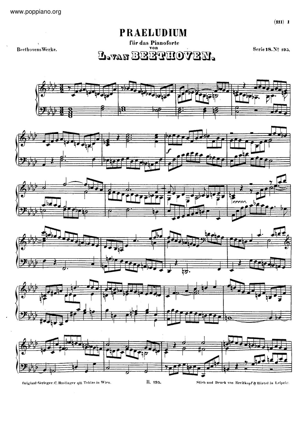 Prelude In F Minor, WoO 55琴譜