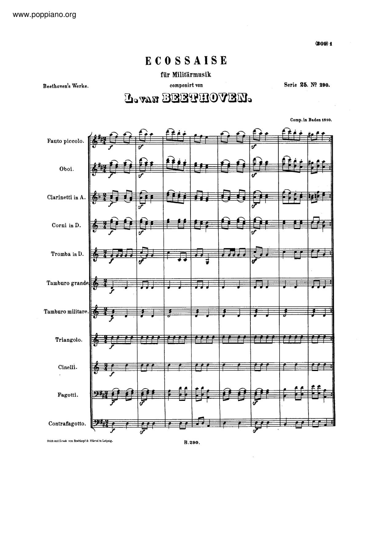 Ecossaise For Wind Band, WoO 22 Score