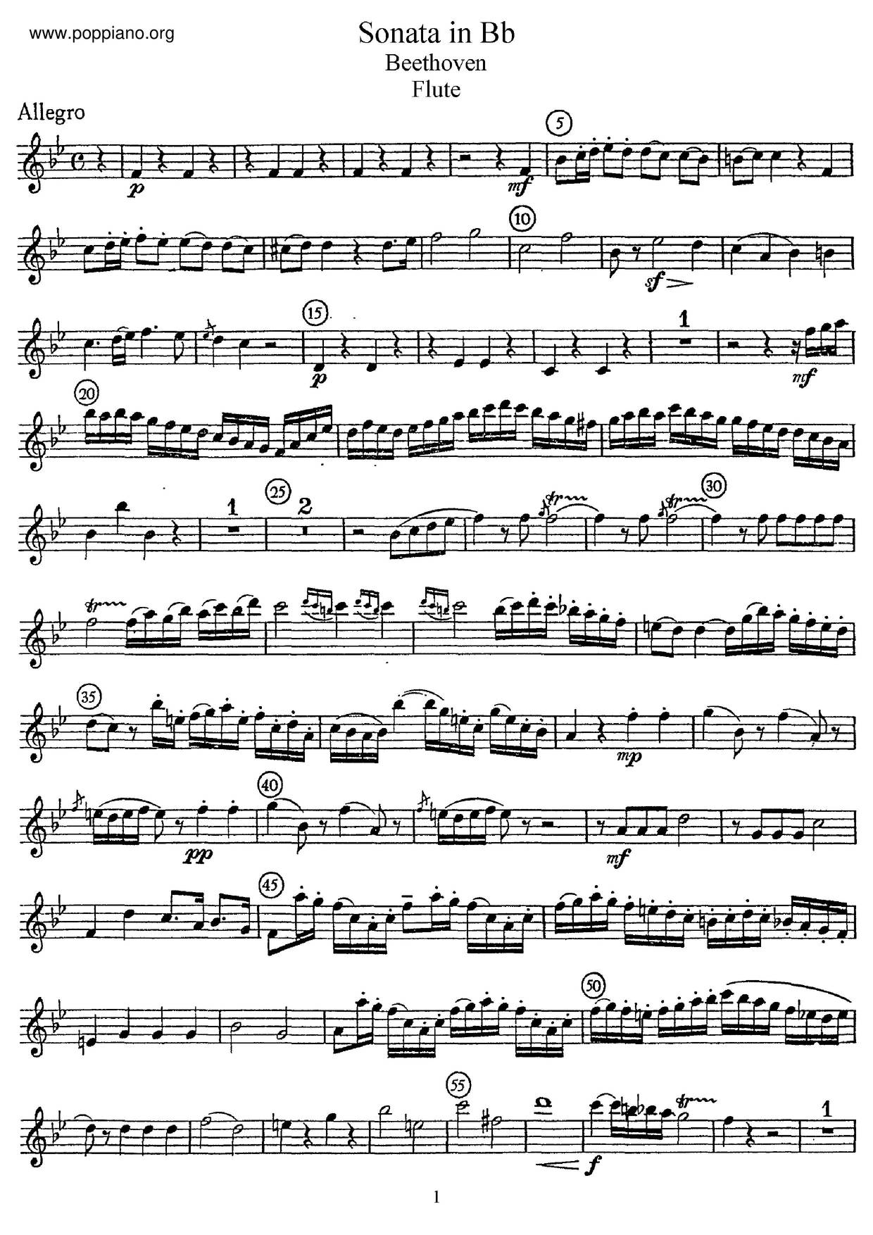 Flute Sonata In B-Flat Major, Anh. 4琴譜
