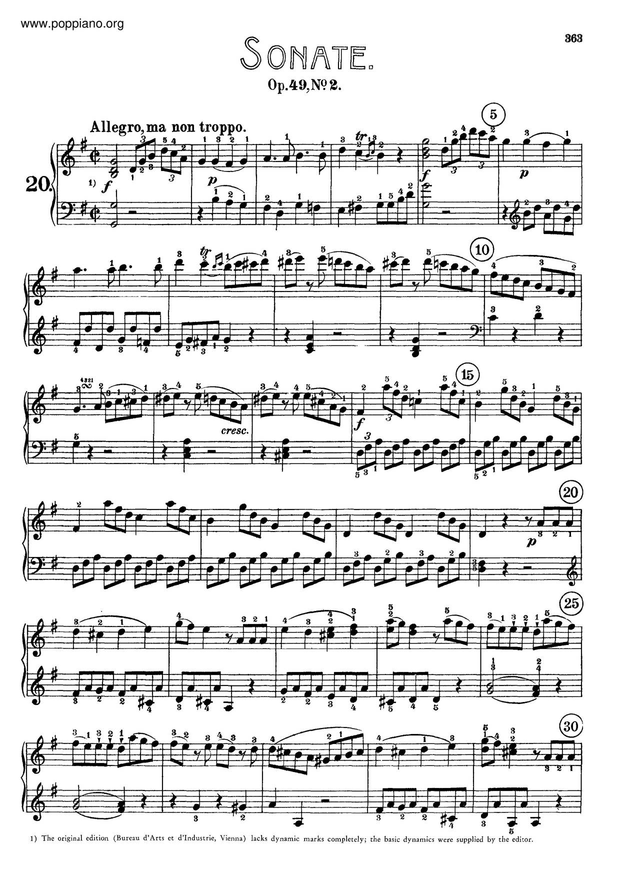 Piano Sonata No. 20 In G Major, Op. 49 No. 2 Score