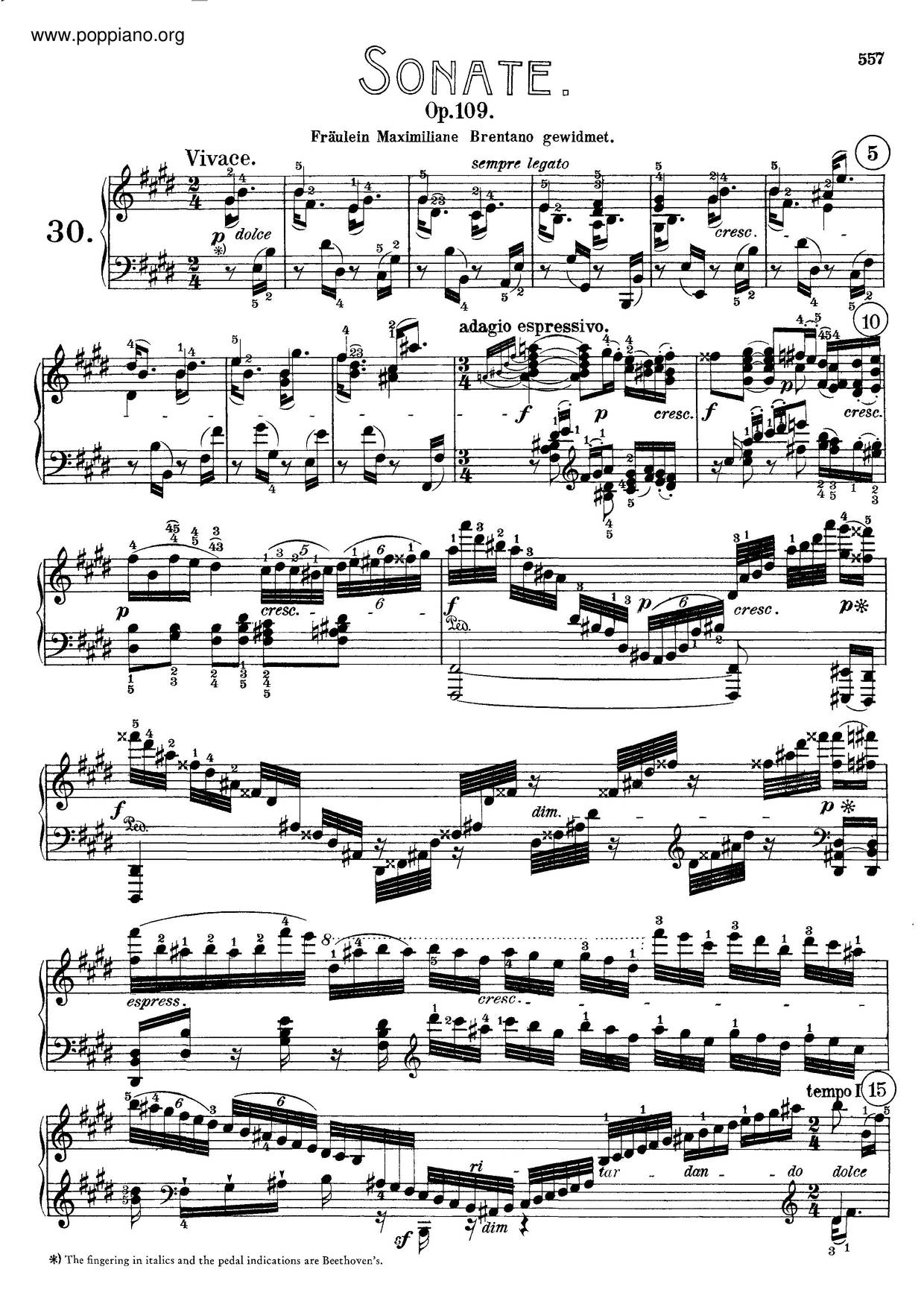 Piano Sonata No. 30 In E Major, Op. 109琴譜