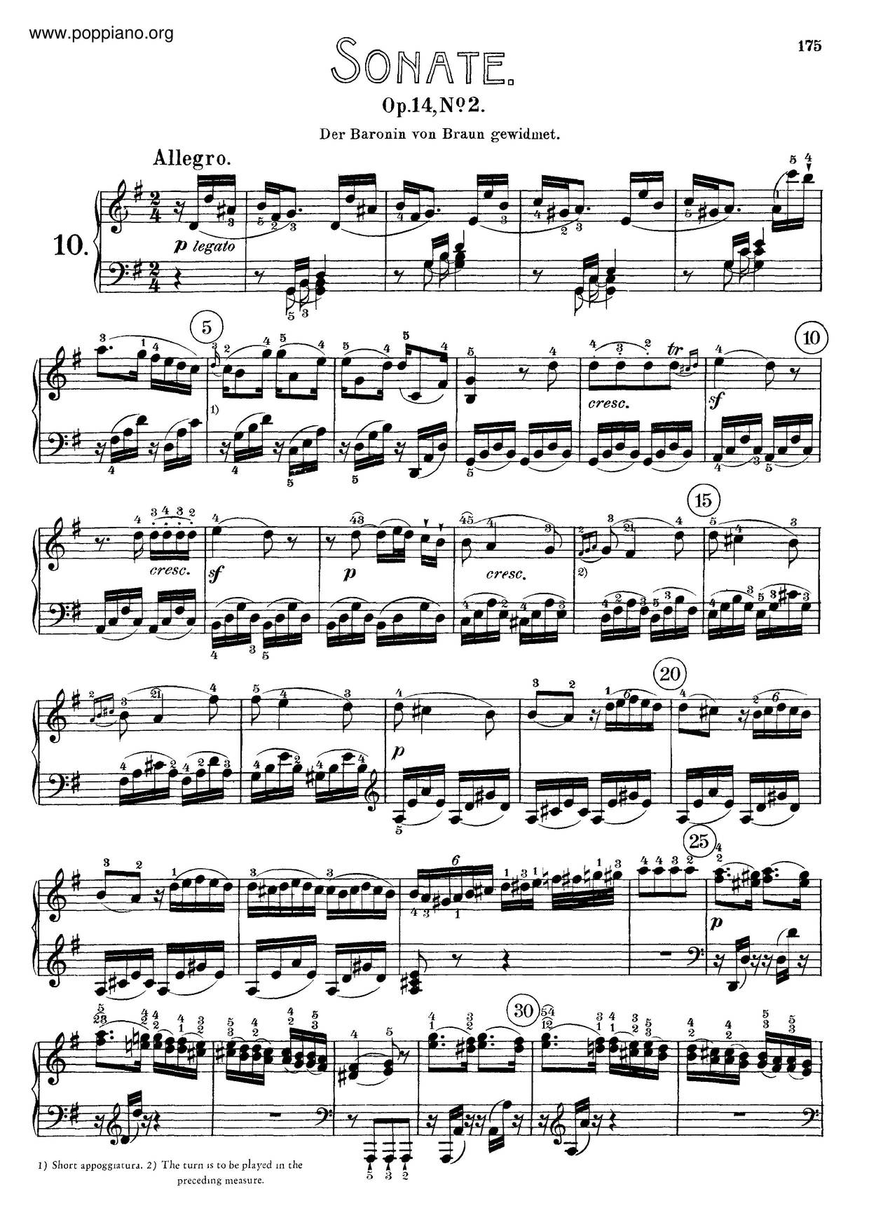 Piano Sonata No. 10 In G Major, Op. 14 No. 2ピアノ譜