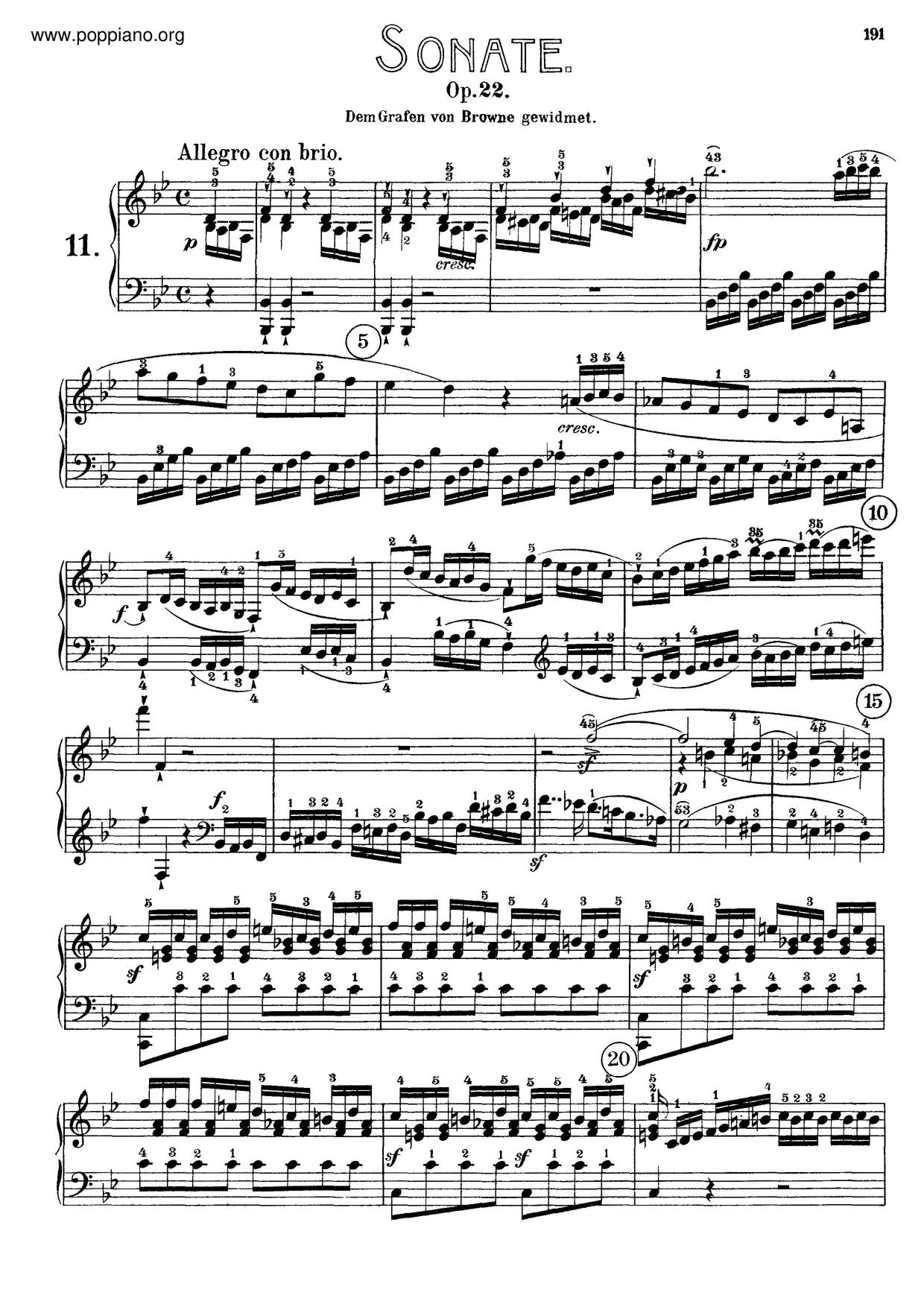 Piano Sonata No. 11 In B-Flat Major, Op. 22琴谱