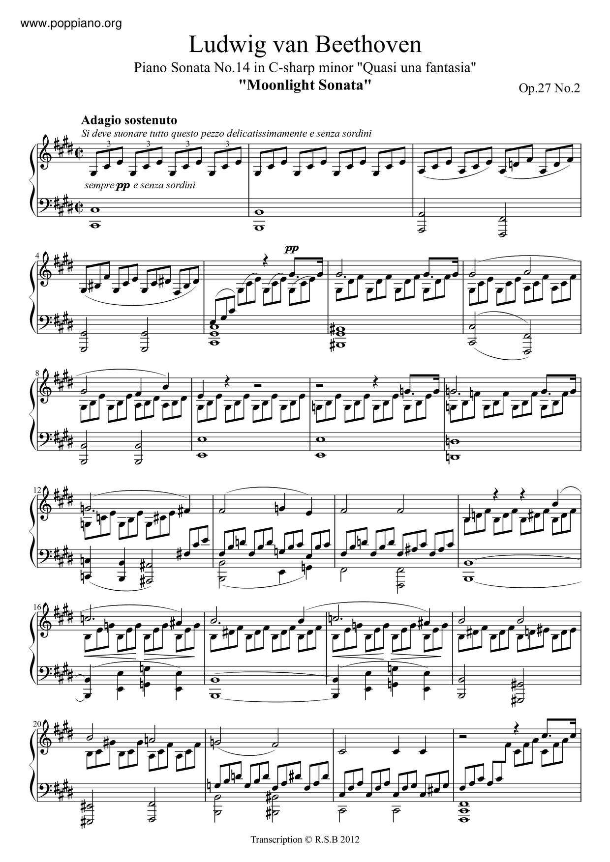 Piano Sonata No. 14 In C-Sharp Minor 'Moonlight Sonata', Op. 27 No. 2 Score