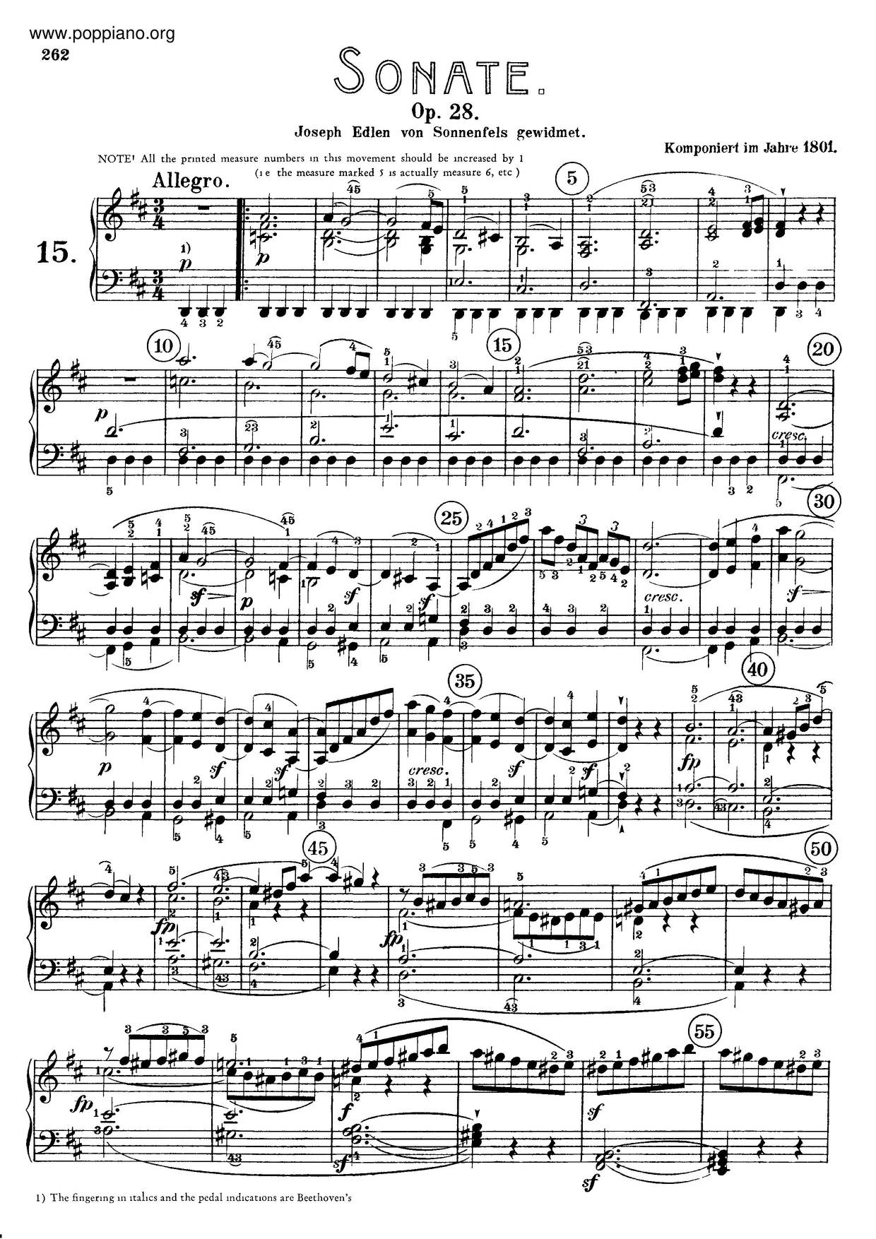 Piano Sonata No. 15 In D Major 'Pastoral', Op. 28琴譜