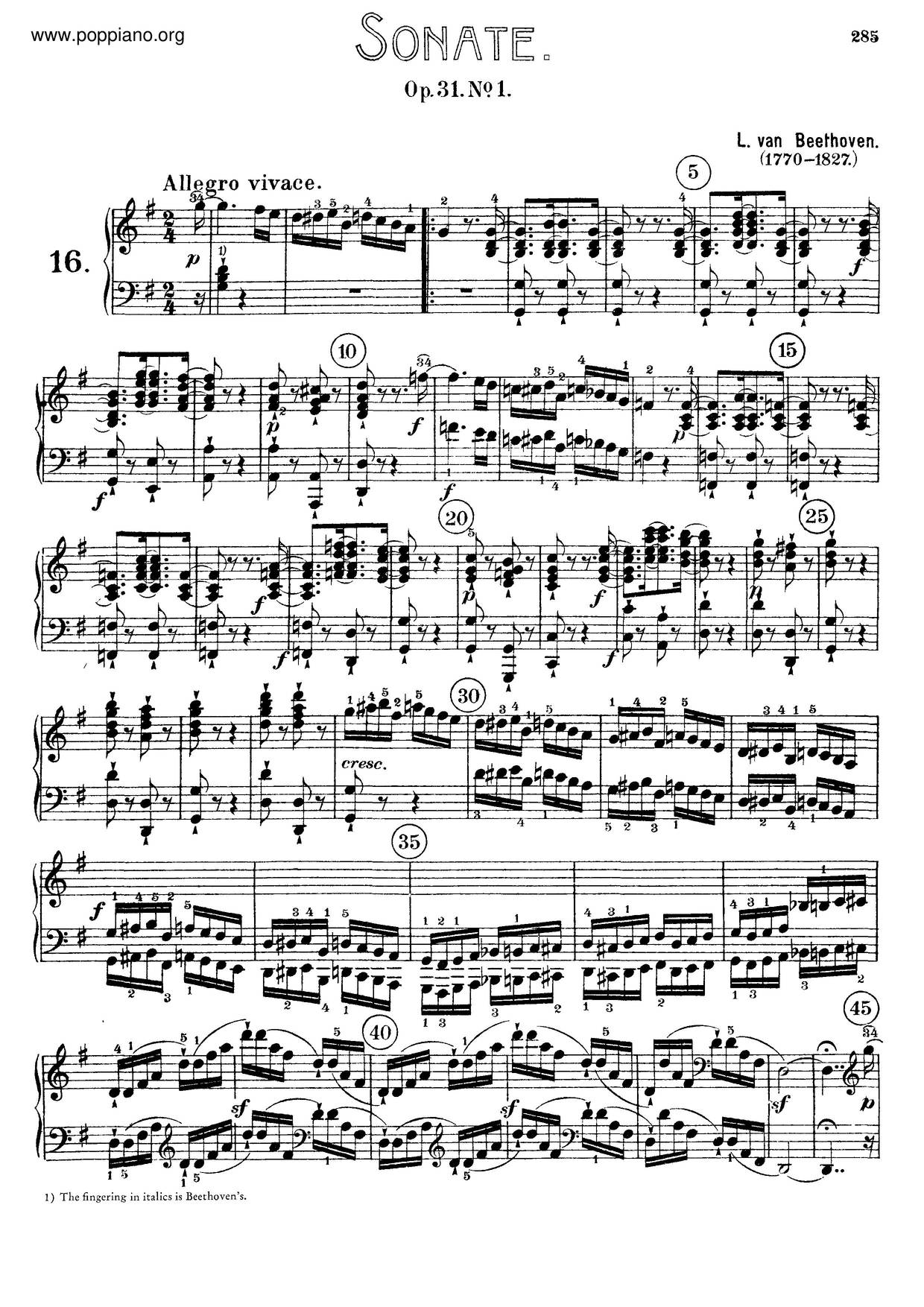 Piano Sonata No. 16 In G Major, Op. 31 No. 1琴谱