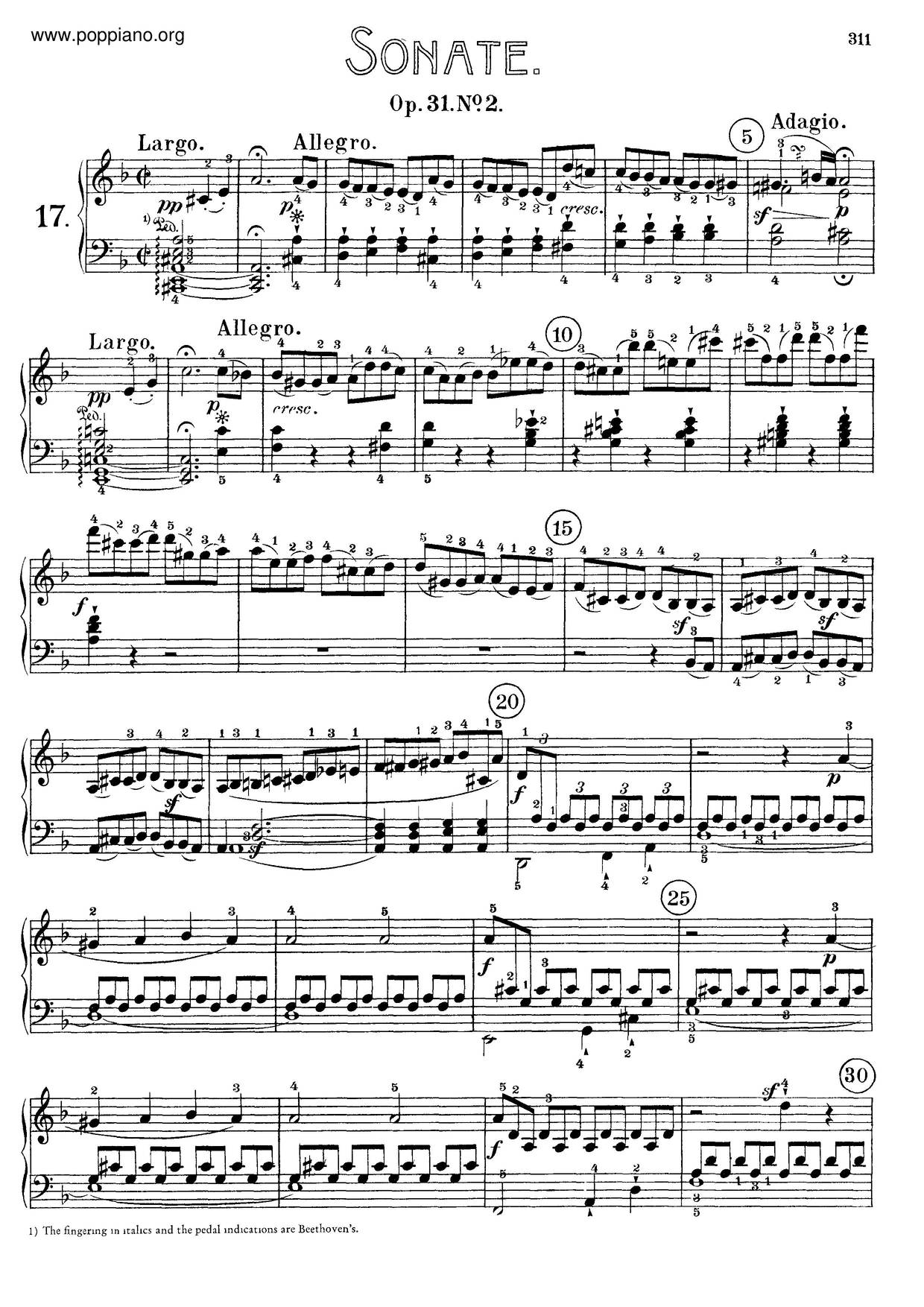 Piano Sonata No. 17 In D Minor 'The Tempest', Op. 31 No. 2ピアノ譜