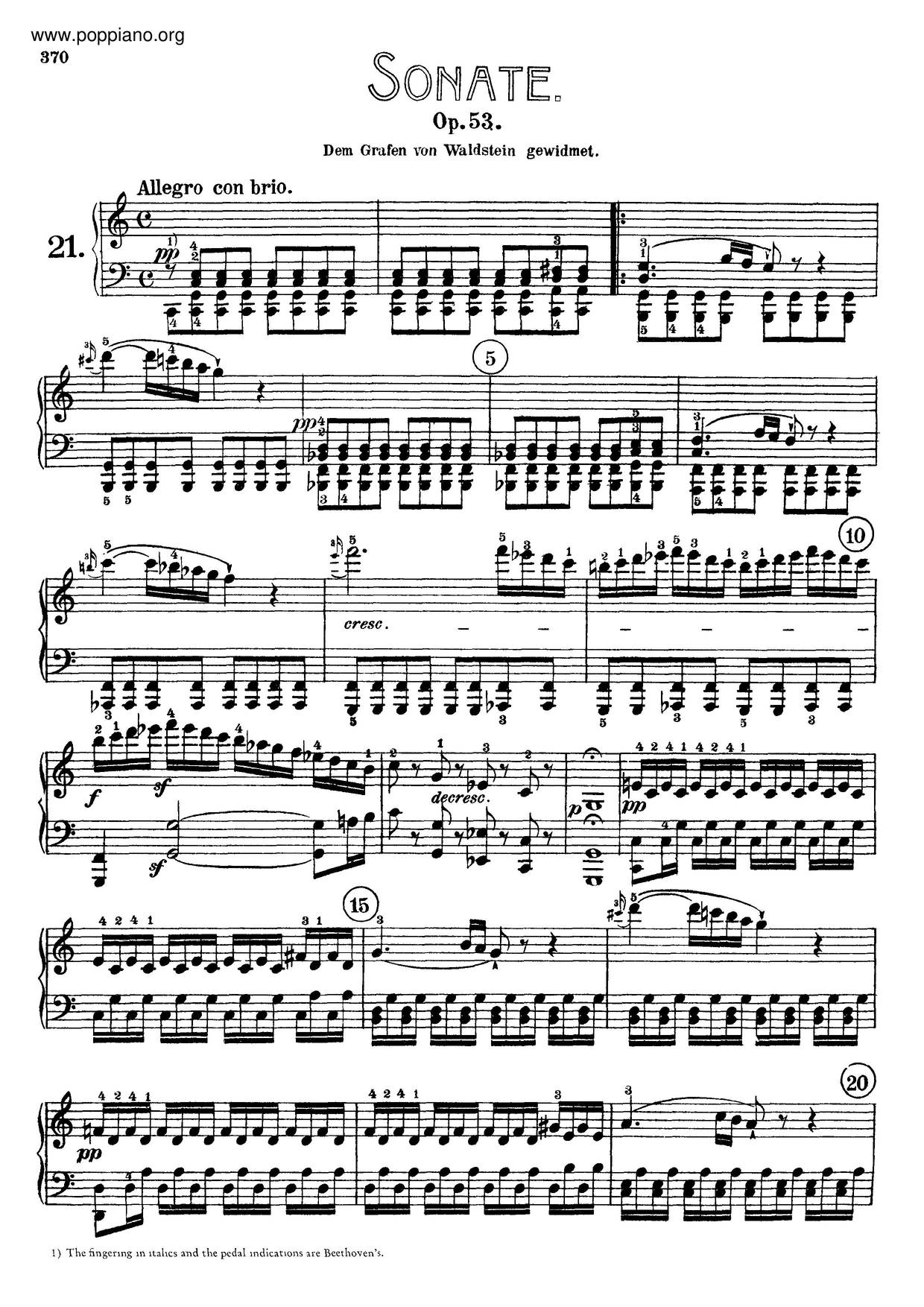 Piano Sonata No. 21 In C Major 'Waldstein', Op. 53琴譜