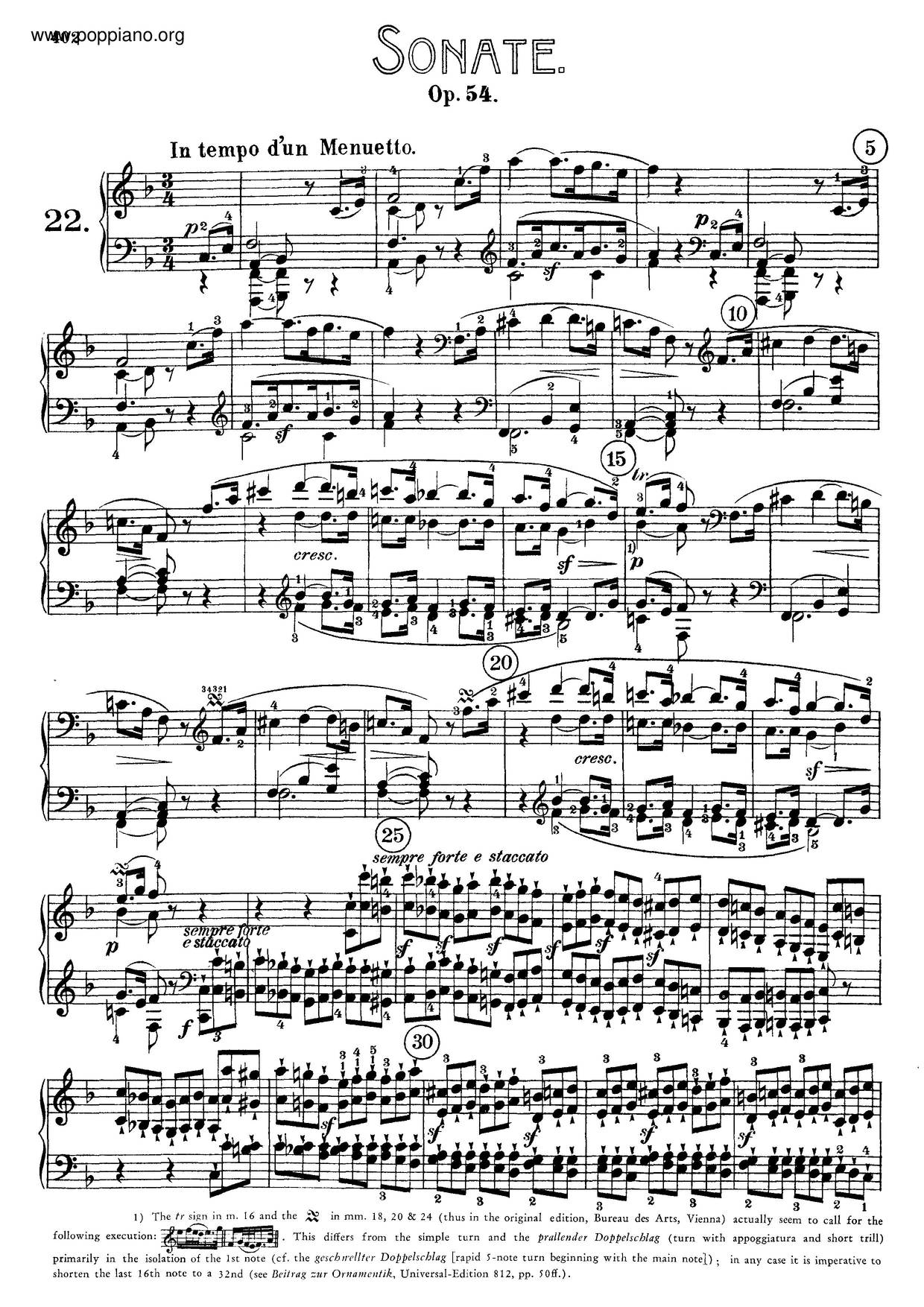 Piano Sonata No. 22 In F Major, Op. 54ピアノ譜