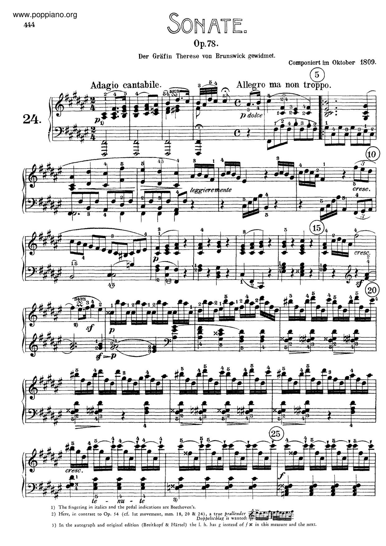 Piano Sonata No. 24 In F-Sharp Major 'A Thérèse', Op. 78琴谱