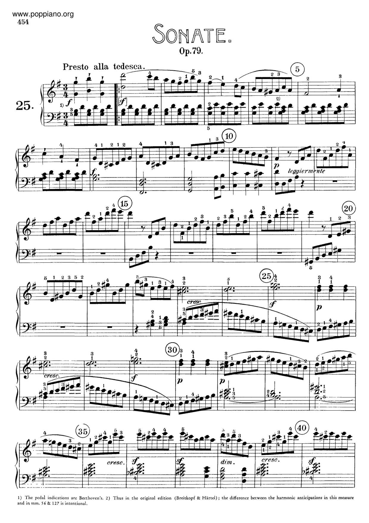 Piano Sonata No. 25 In G Major, Op. 79琴譜