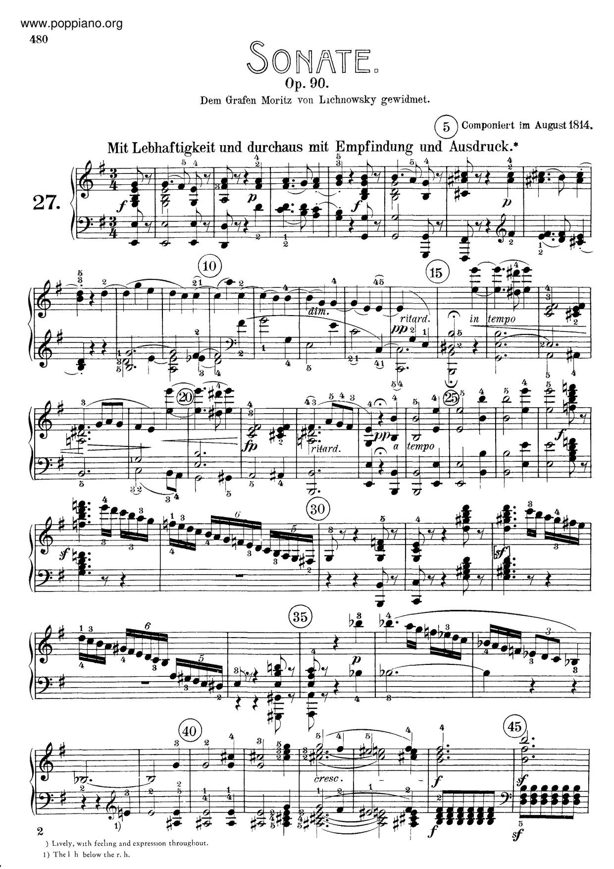 Piano Sonata No. 27 In E Minor , Op. 90 Score