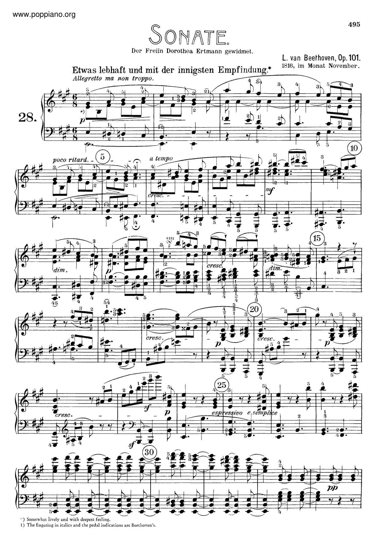 Piano Sonata No. 28 In A Major, Op. 101琴譜