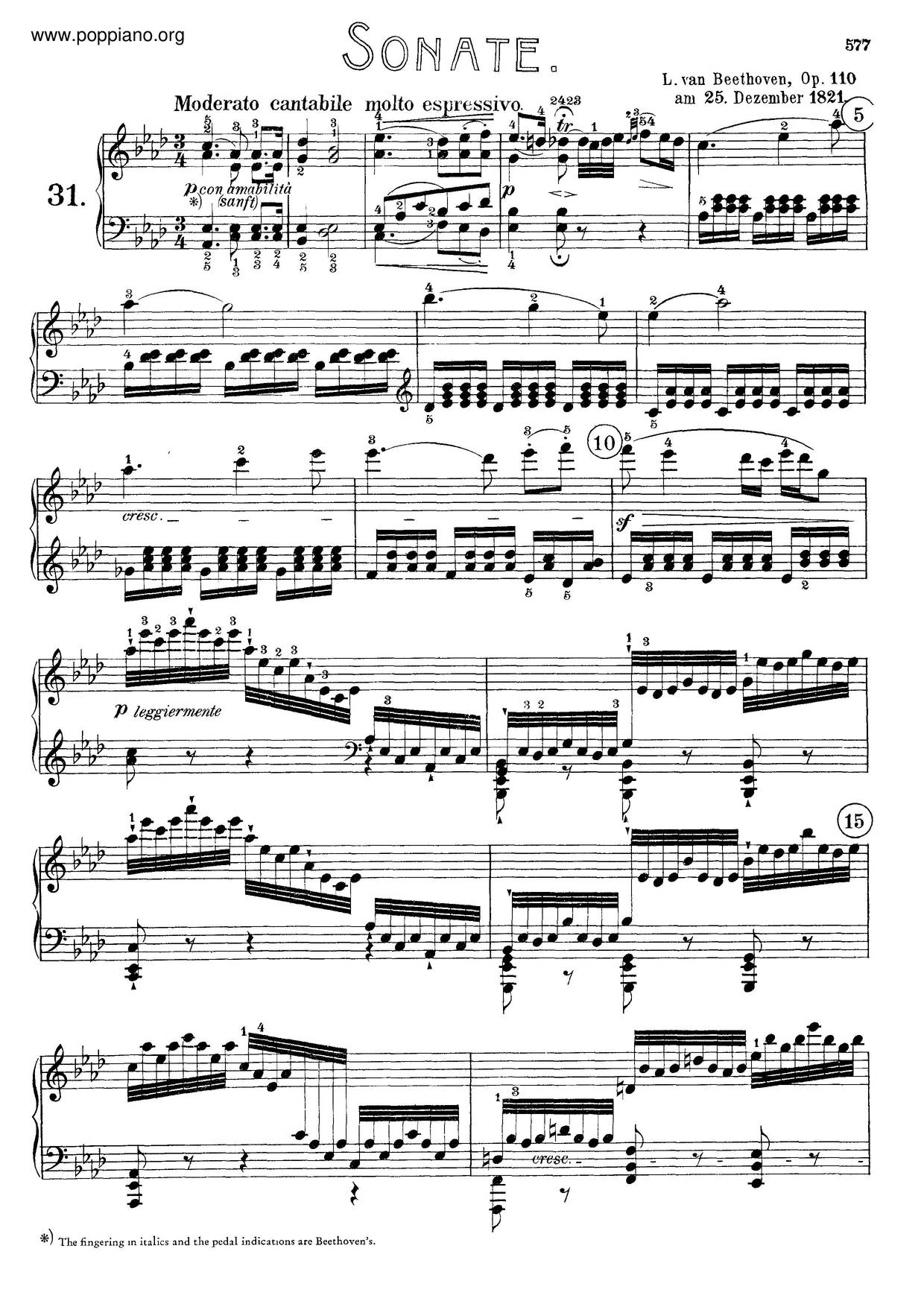 Piano Sonata No. 31 In A Flat Major, Op. 110 Score