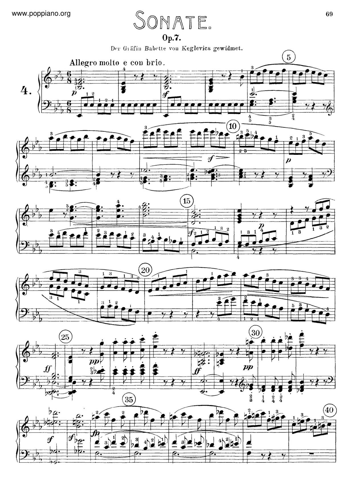 Piano Sonata No. 4 In E-Flat Major, Op. 7琴譜