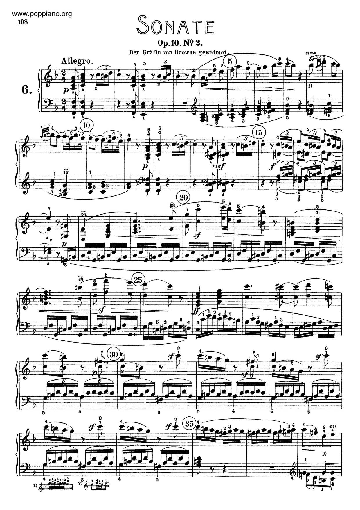 Piano Sonata No. 6 In F Major, Op. 10 No. 2琴谱