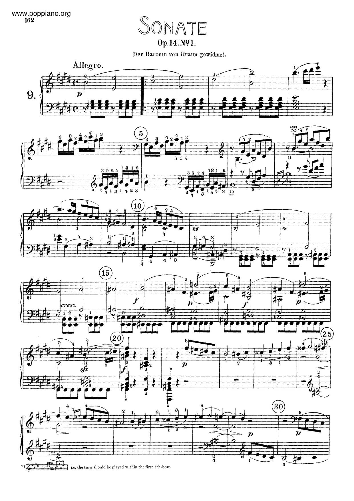 Piano Sonata No. 9 In E Major, Op. 14 No. 1 Score