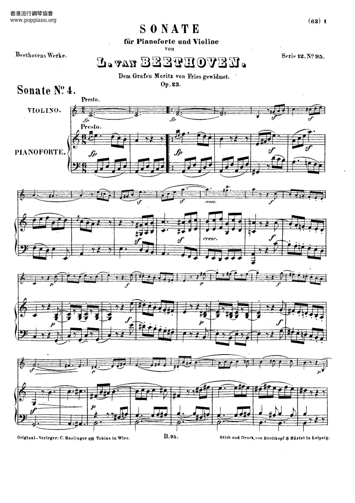 Violin Sonata No. 4 In A Minor, Op. 23琴谱