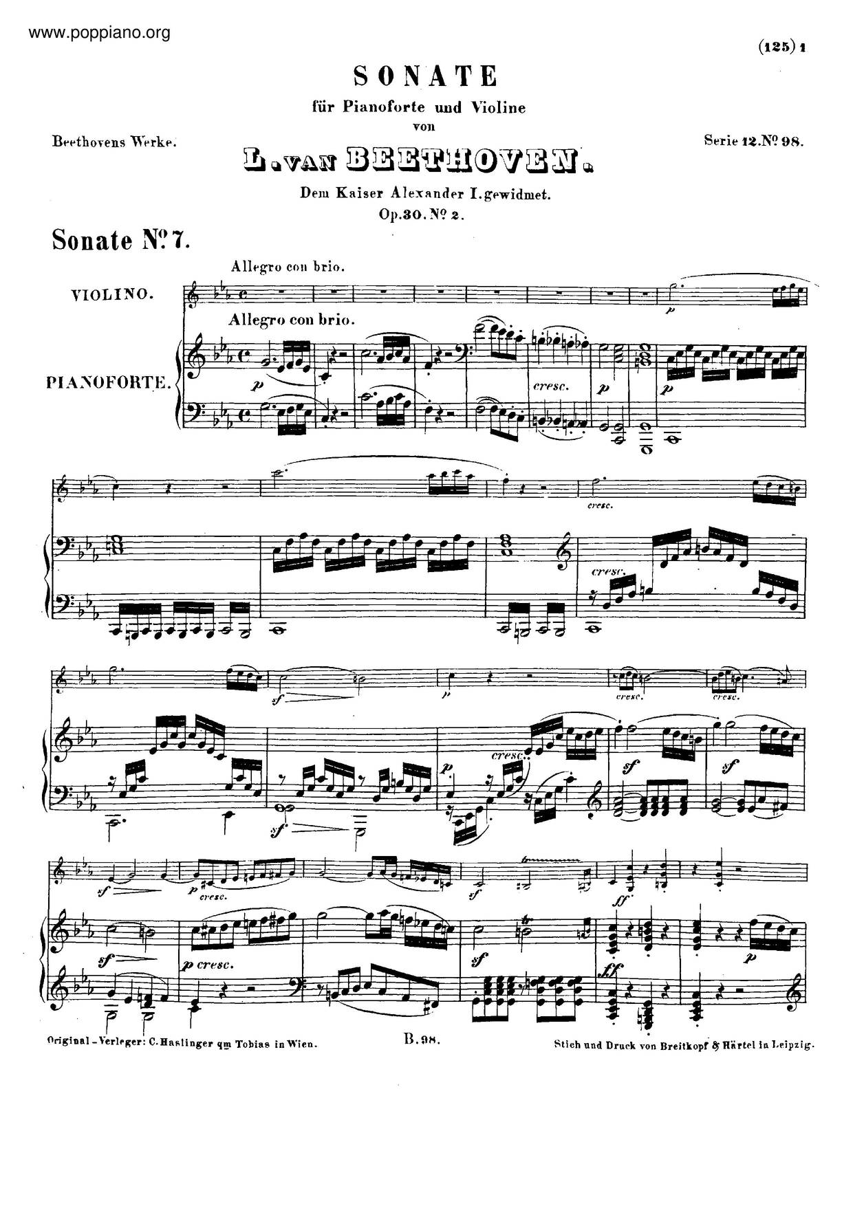 Violin Sonata No. 7 In C Minor, Op. 30 No. 2琴譜