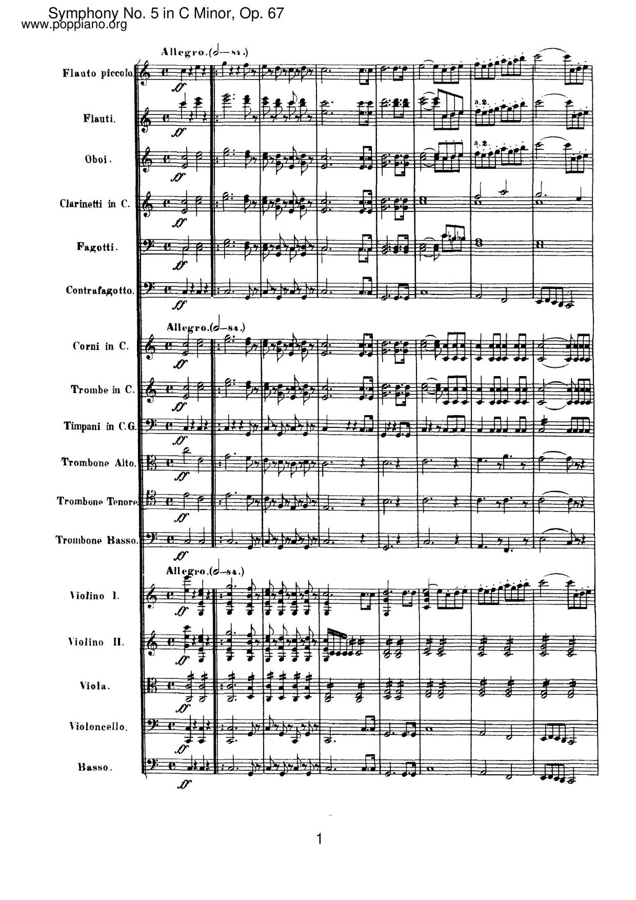 Symphony No. 5 in C Minor, Op. 67: I. Allegro con brio琴譜