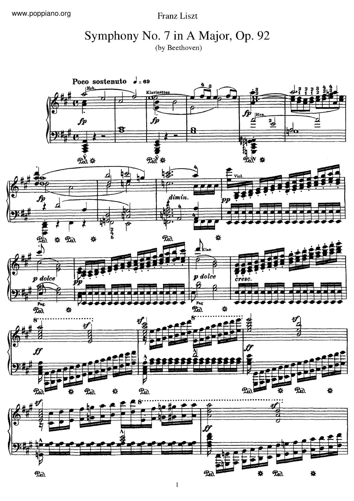 Symphony No. 7 In A Major, Op. 92琴譜