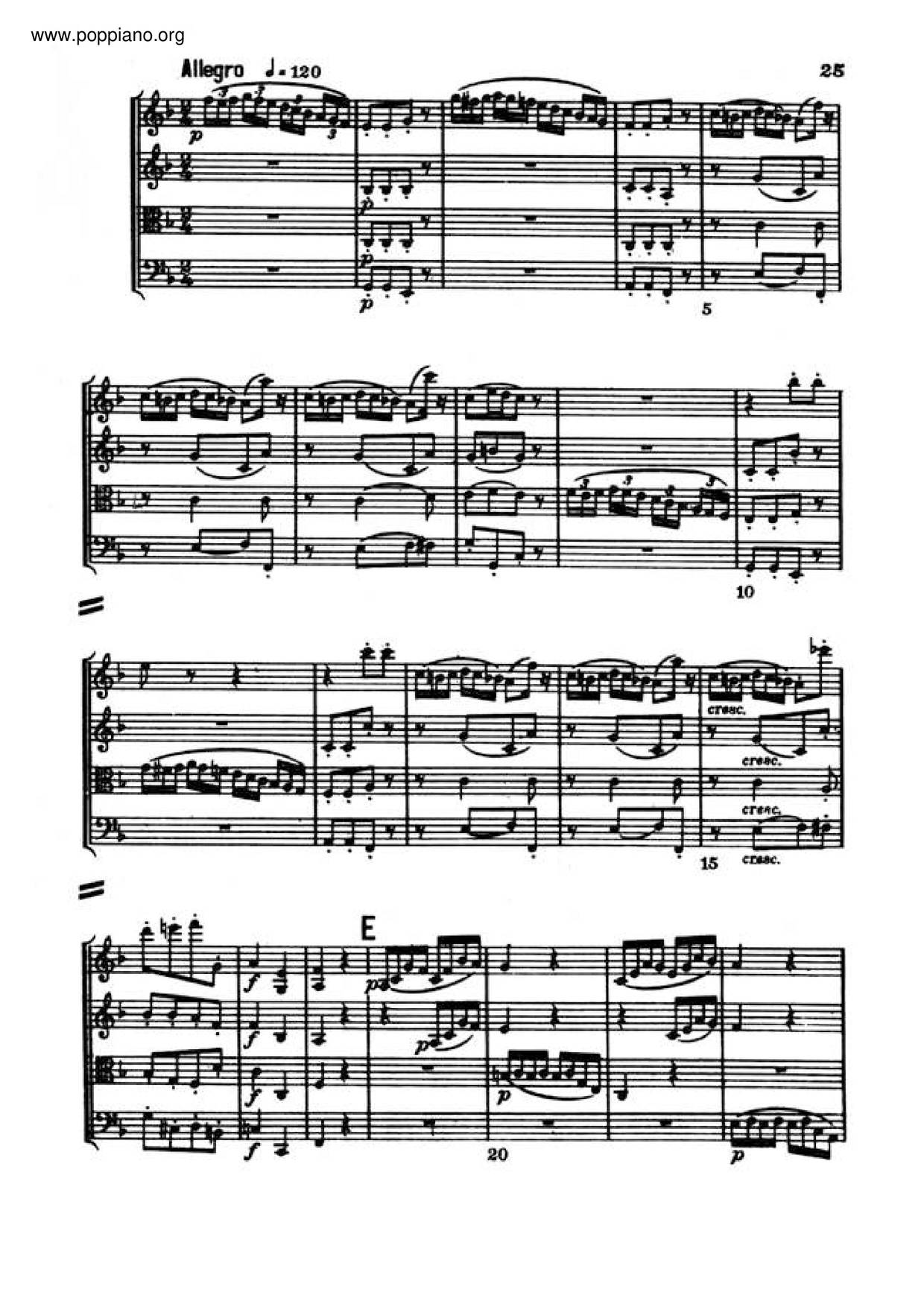 String Quartet No. 1 In F Major, Op. 18 No. 1琴谱