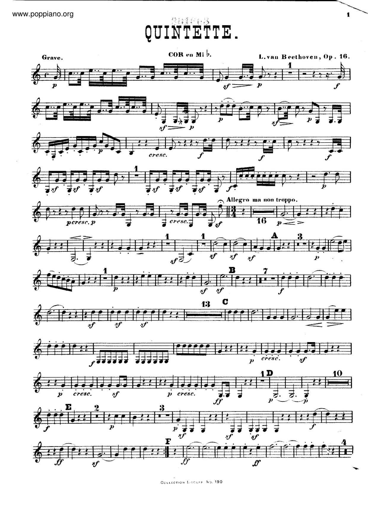 Quintet In E-Flat Major, Op. 16 Score