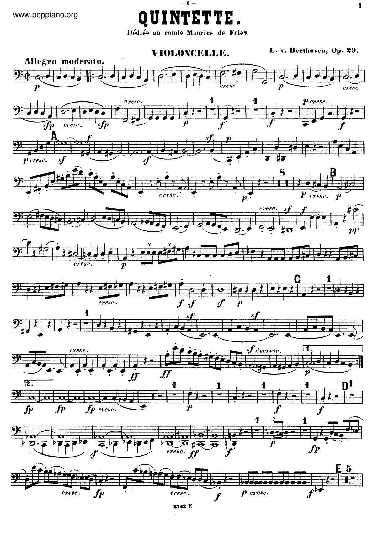 String Quintet In C Major, Op. 29琴譜