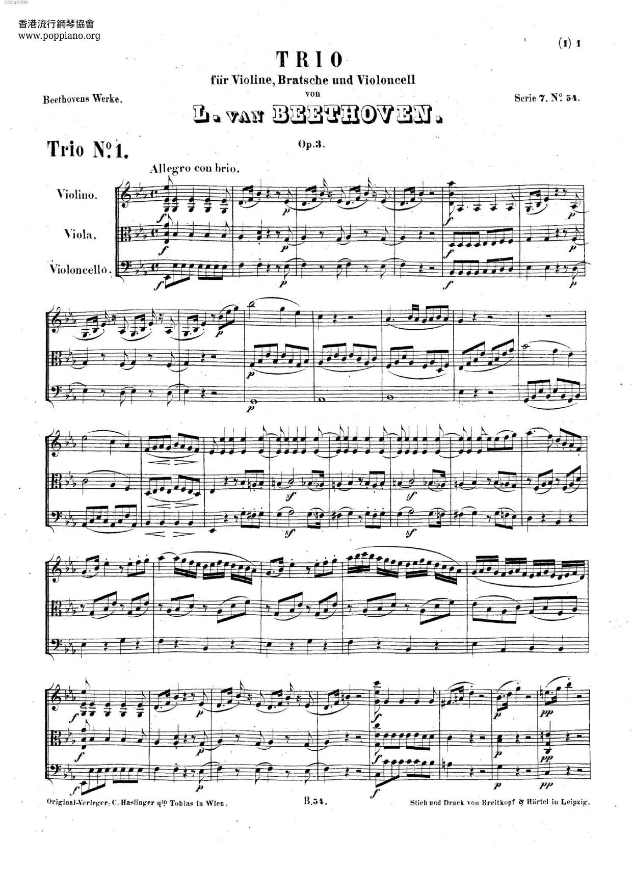String Trio In E-Flat Major, Op. 3ピアノ譜