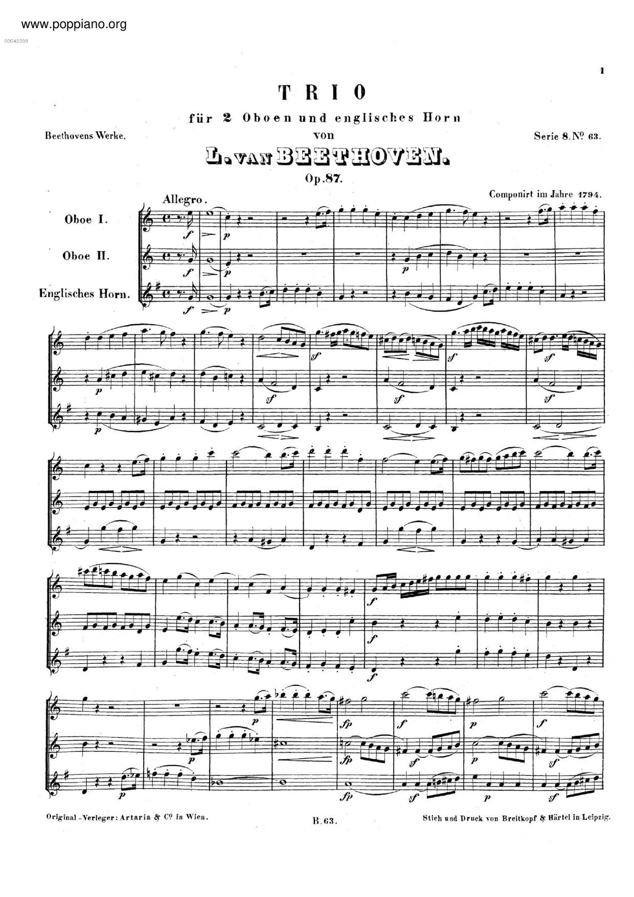 Trio In C Major, Op. 87ピアノ譜