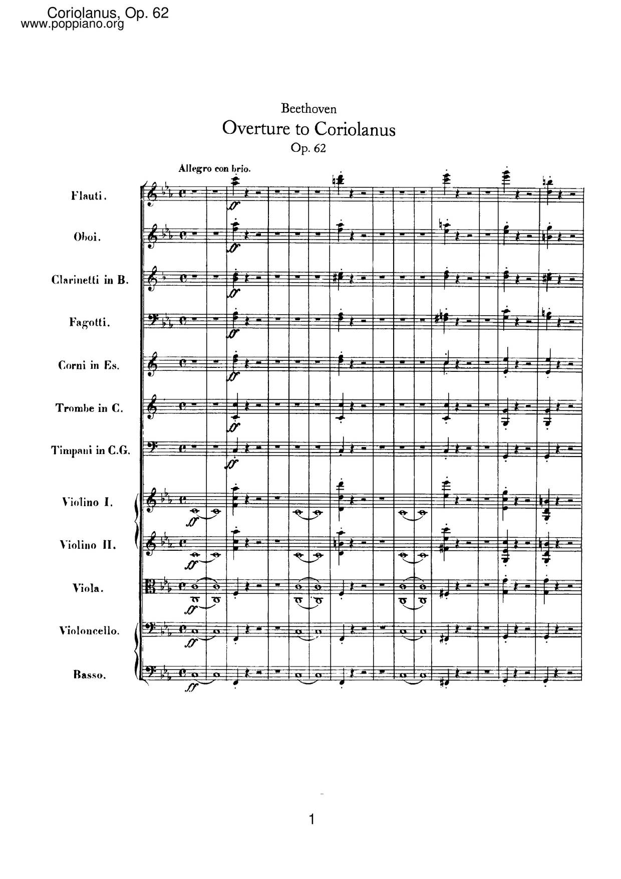 Coriolan Overture, Op. 62ピアノ譜