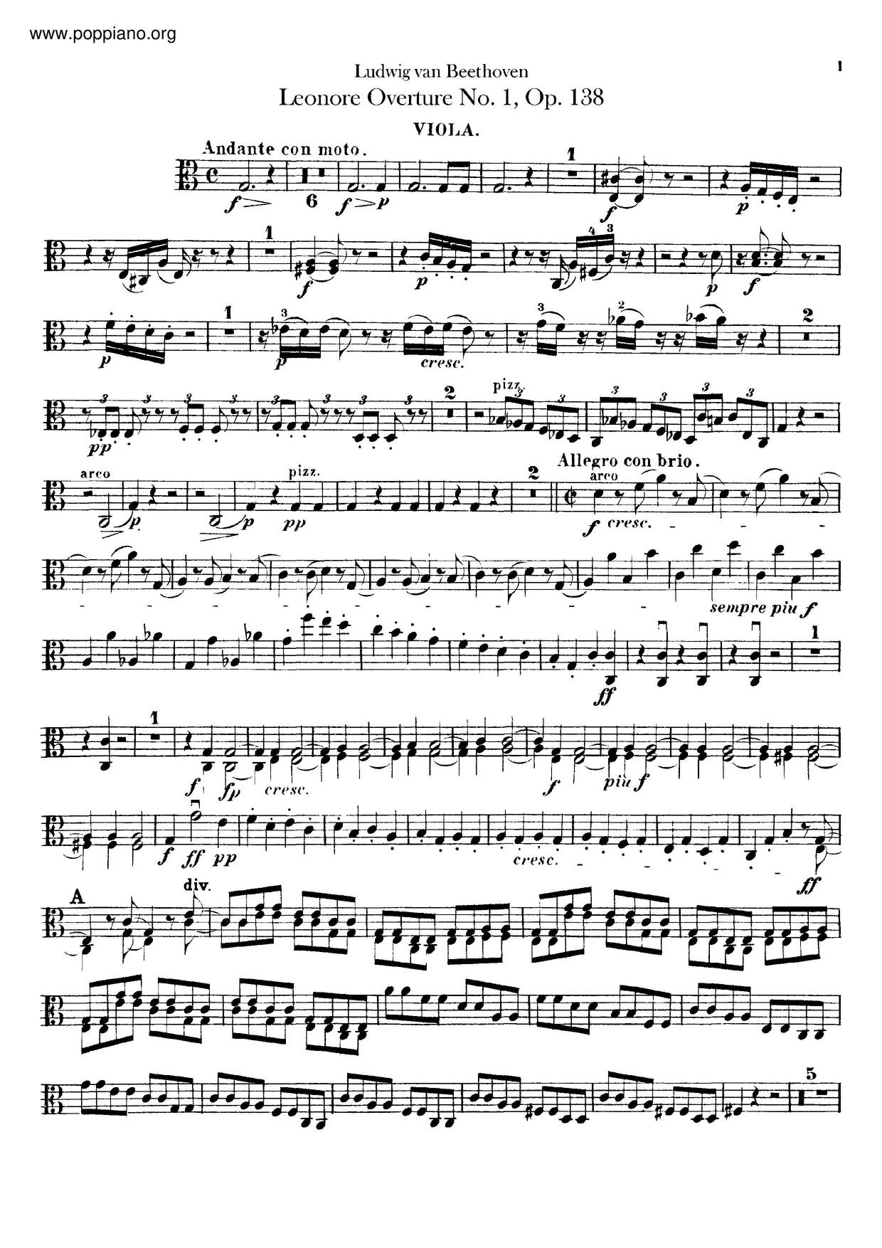 Leonore Overture No. 1, Op. 138 Score
