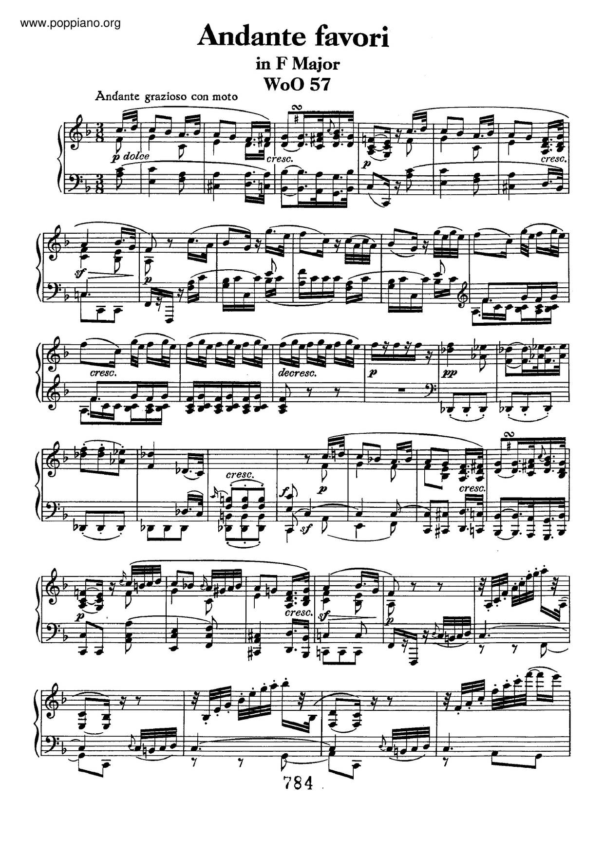 Andante Favori, WoO 57琴譜