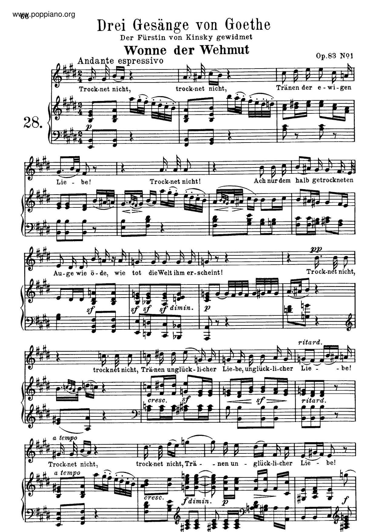 3 Gesänge, Op. 83ピアノ譜