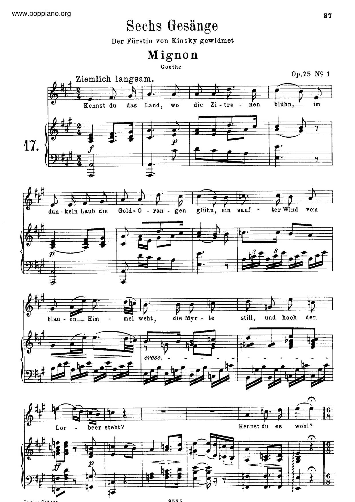 6 Gesänge, Op. 75琴谱