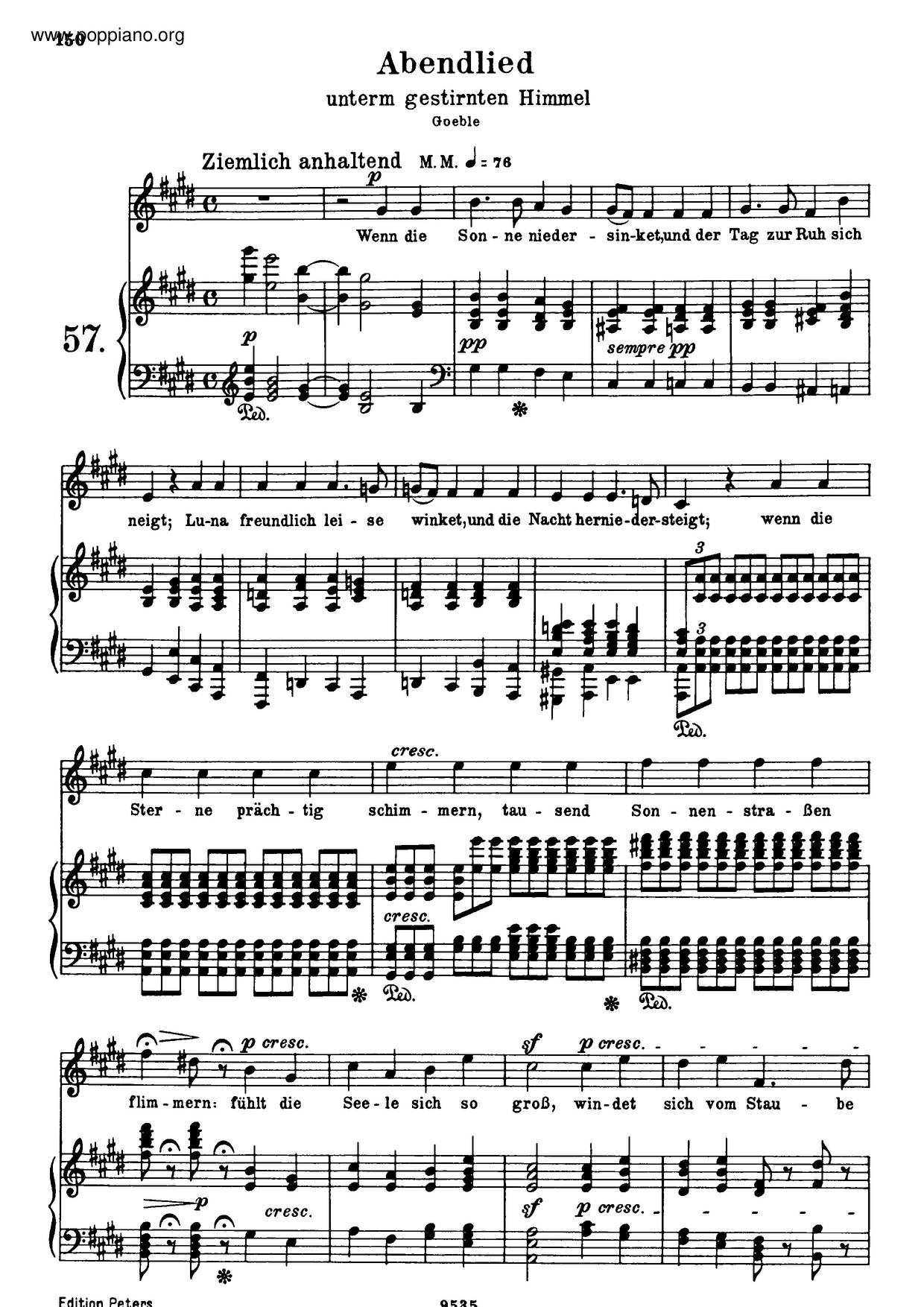 Abendlied Unter'm Gestirnten Himmel, WoO 150ピアノ譜