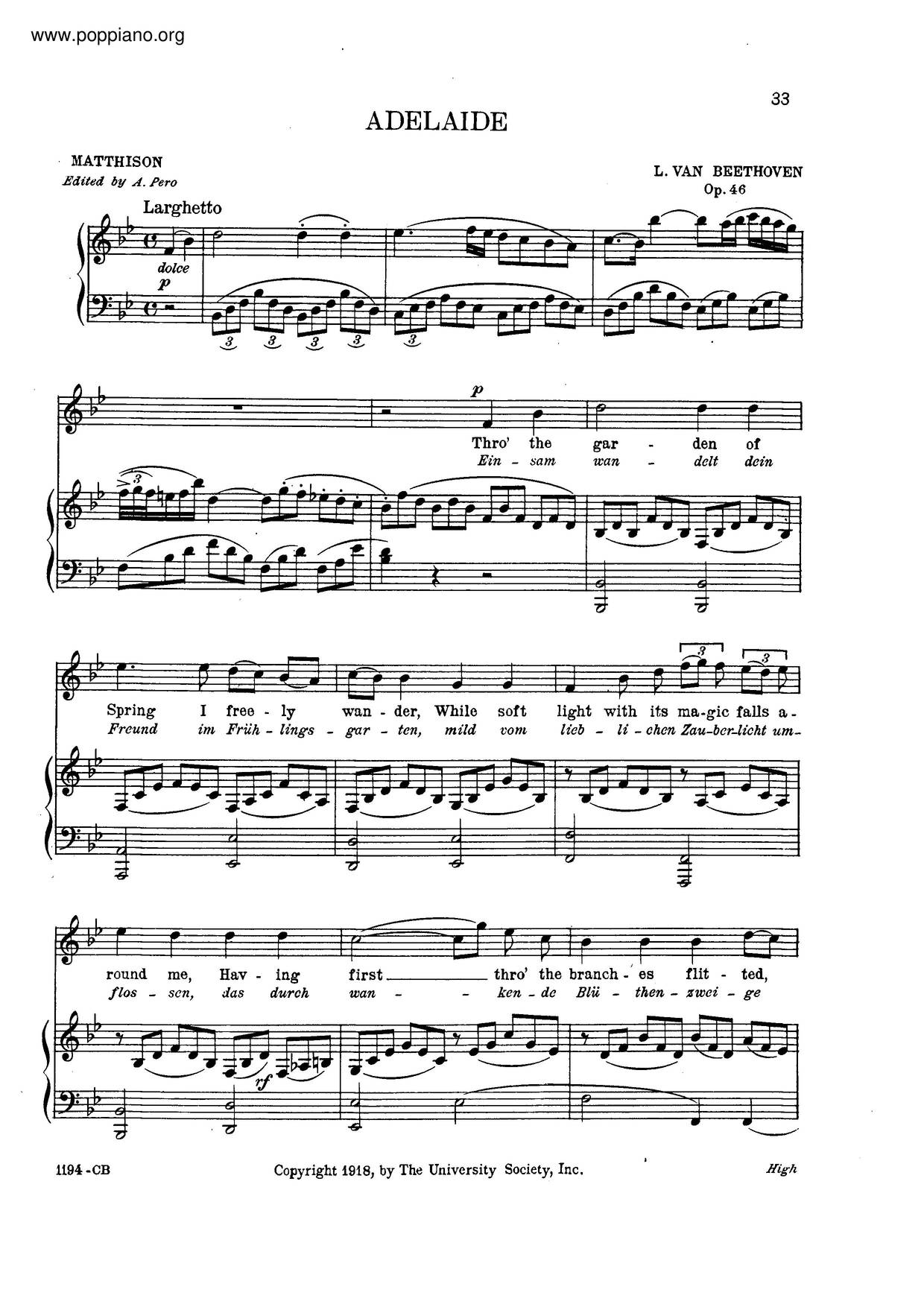 Adelaide, Op. 46 Score