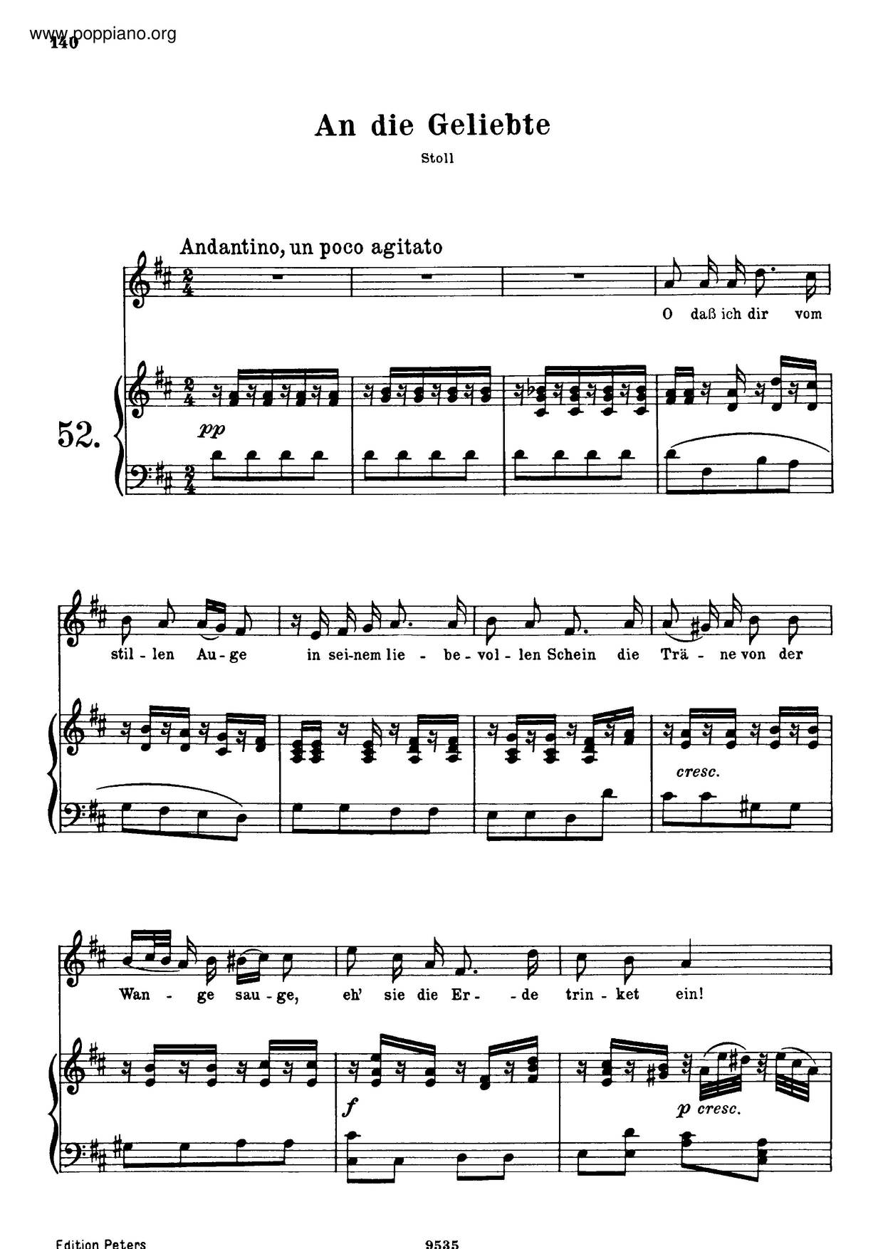 An Die Geliebte, WoO 140ピアノ譜