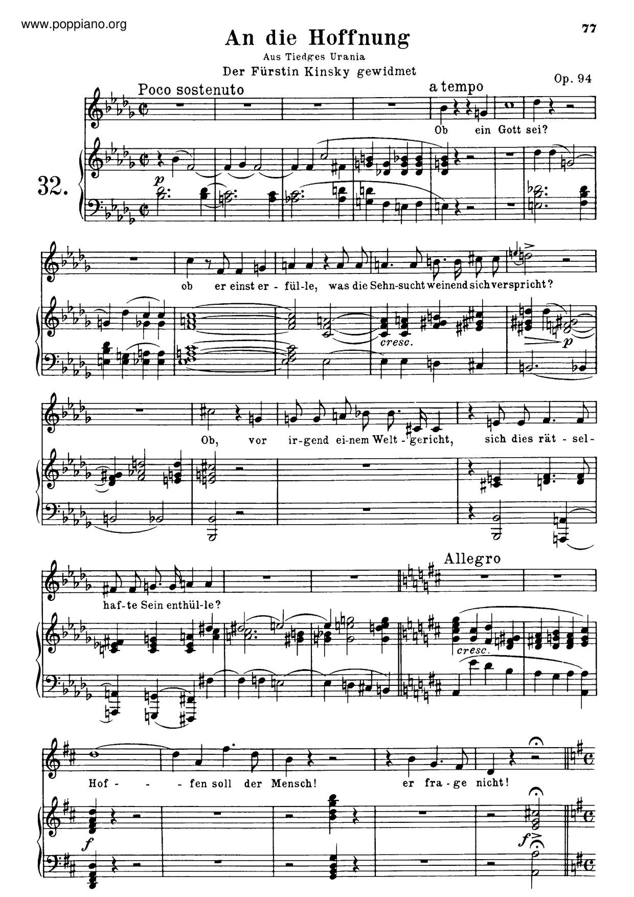 An Die Hoffnung, Op. 94琴譜