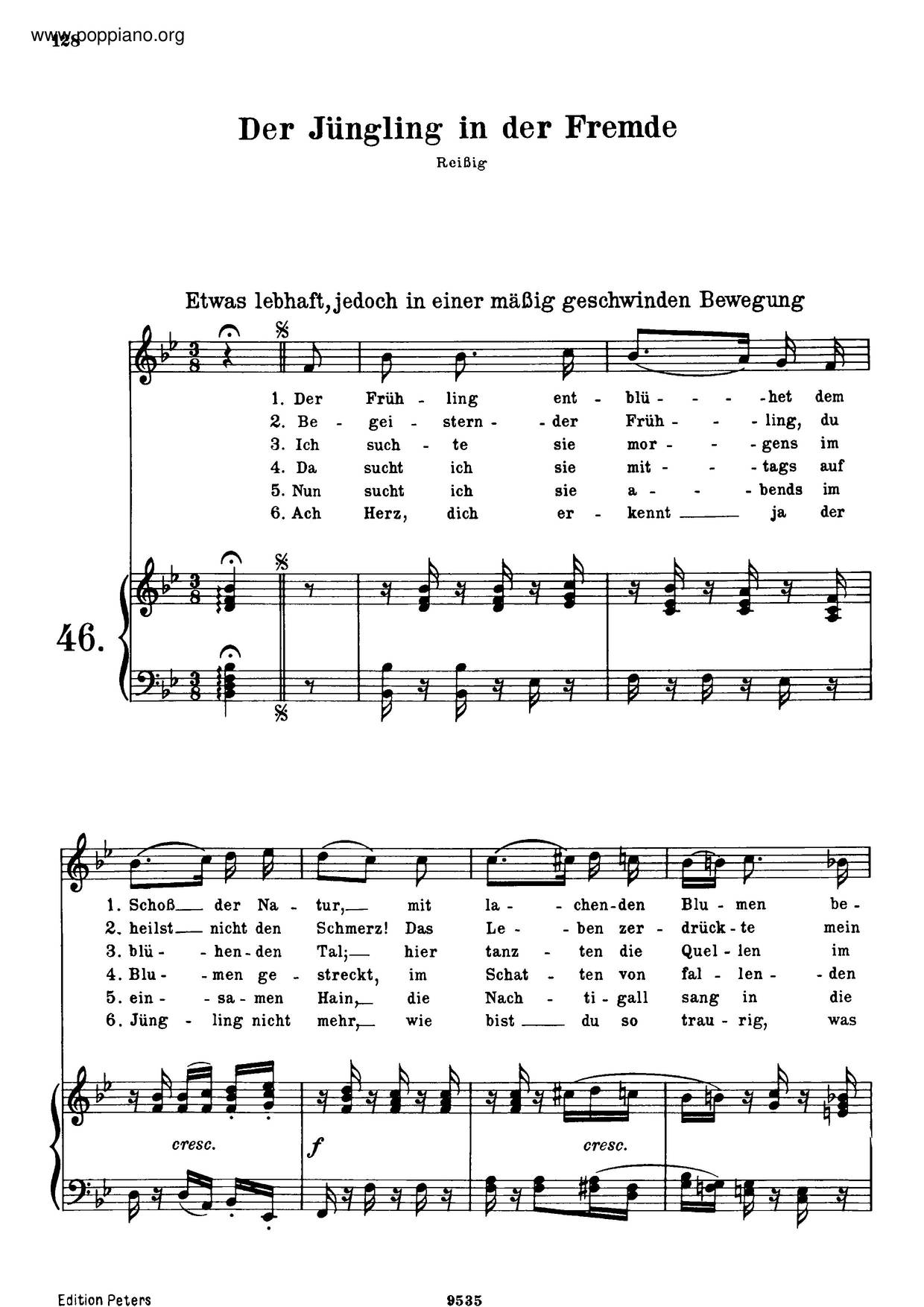 Der Jüngling In Der Fremde, WoO 138琴谱