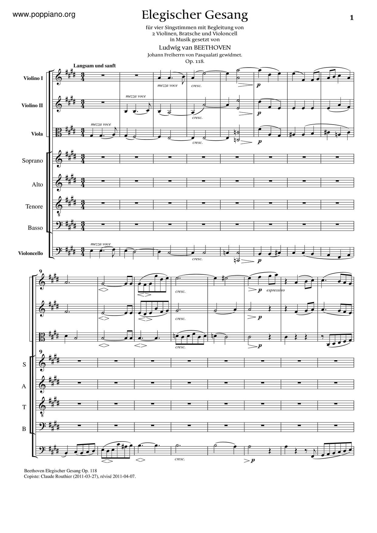 Elegischer Gesang, Op. 118 Score