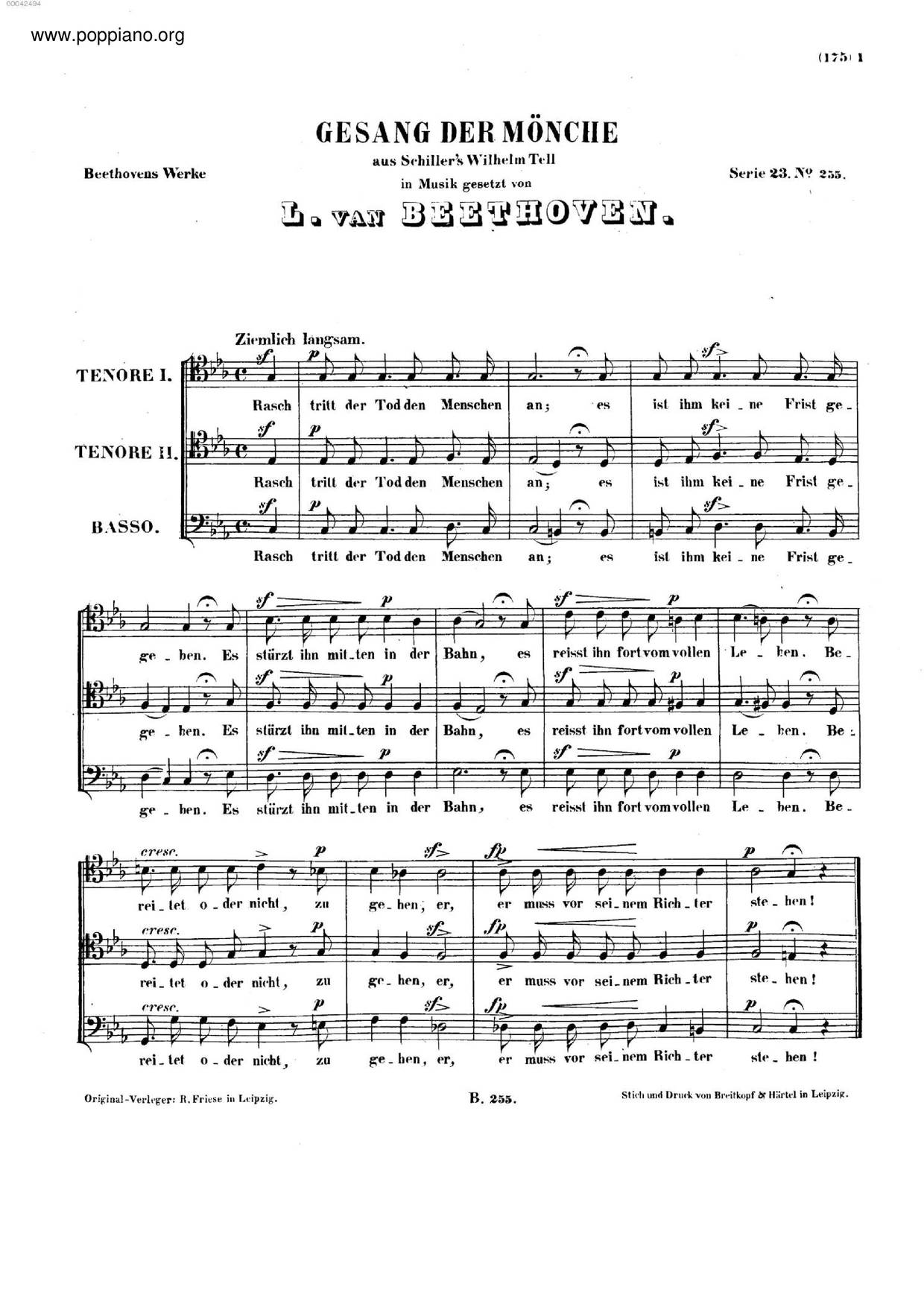 Gesang Der Mönche, WoO 104ピアノ譜